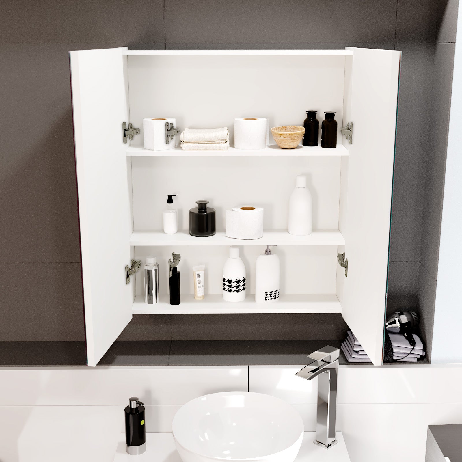 Gloss White 600mm Bathroom Mirror Cabinet With Shelf Storage