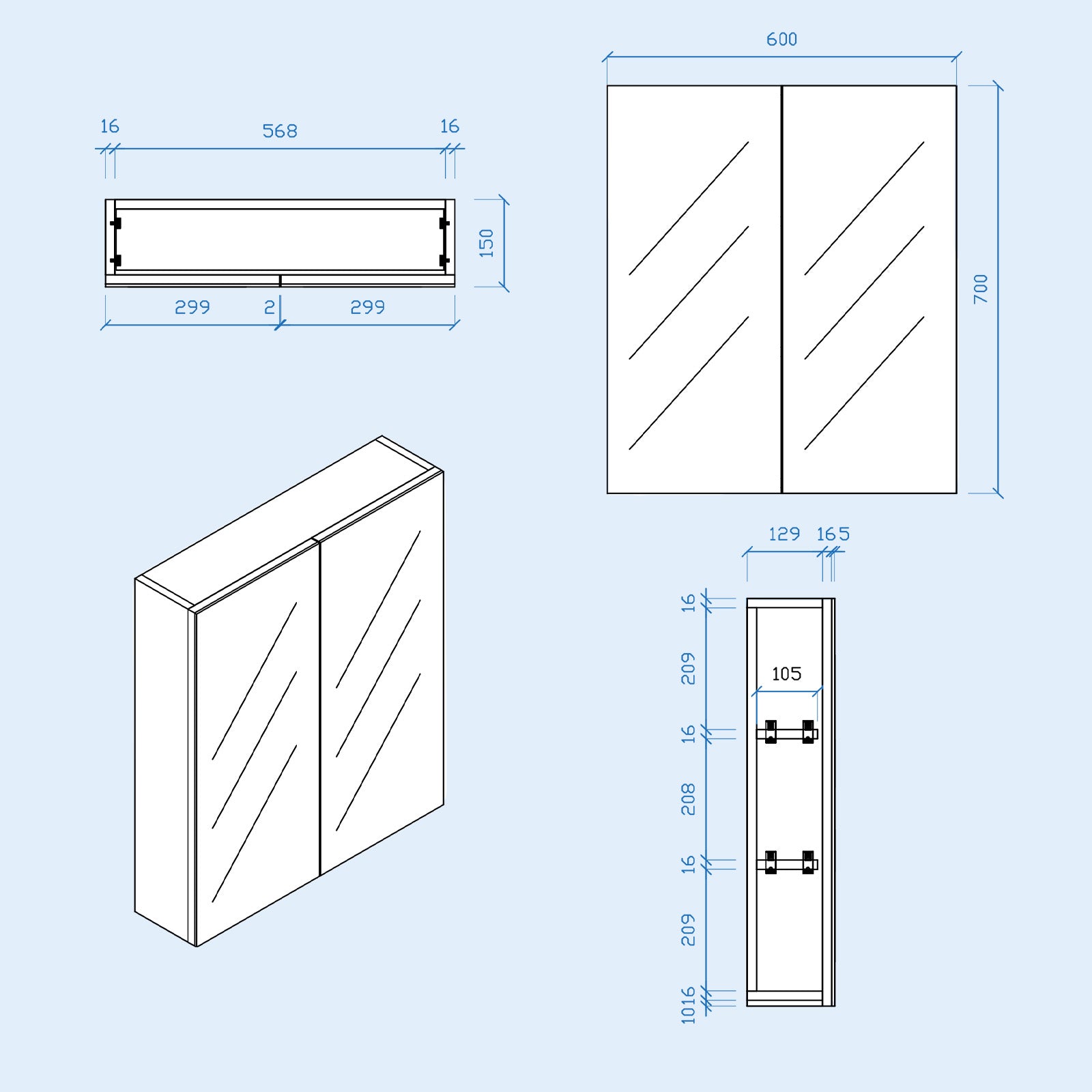 Gloss White 600mm Bathroom Mirror Cabinet With Shelf Storage