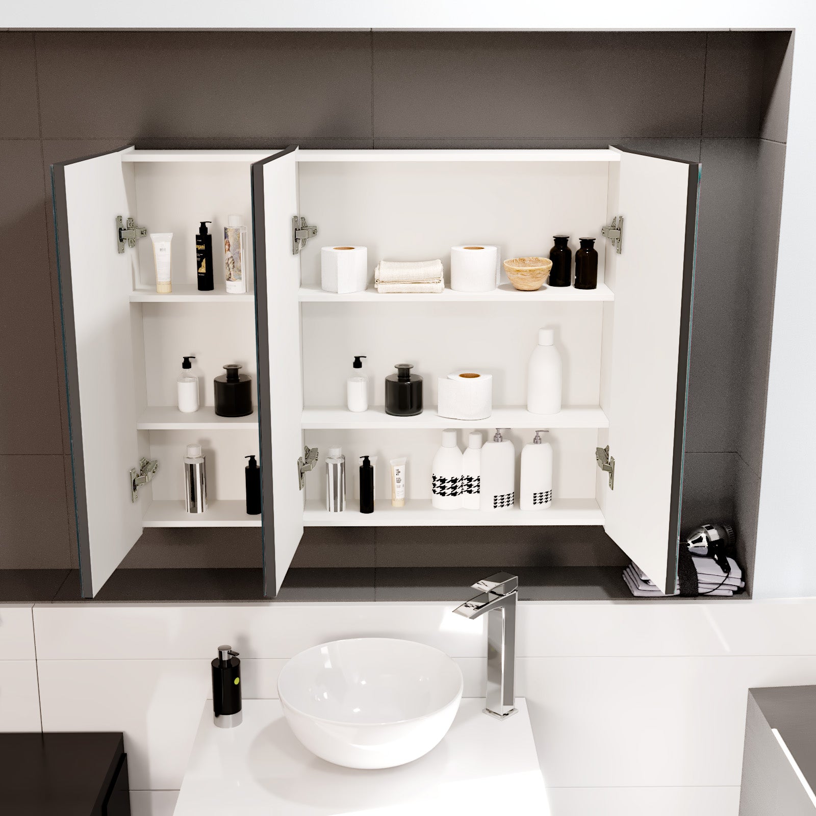 Anthracite 900mm Bathroom Mirror Cabinet With Shelf Storage