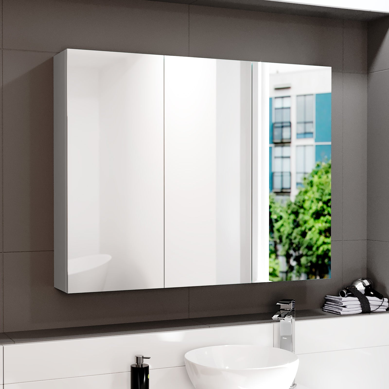 Matte Grey 900mm Bathroom Mirror Cabinet With Shelf Storage
