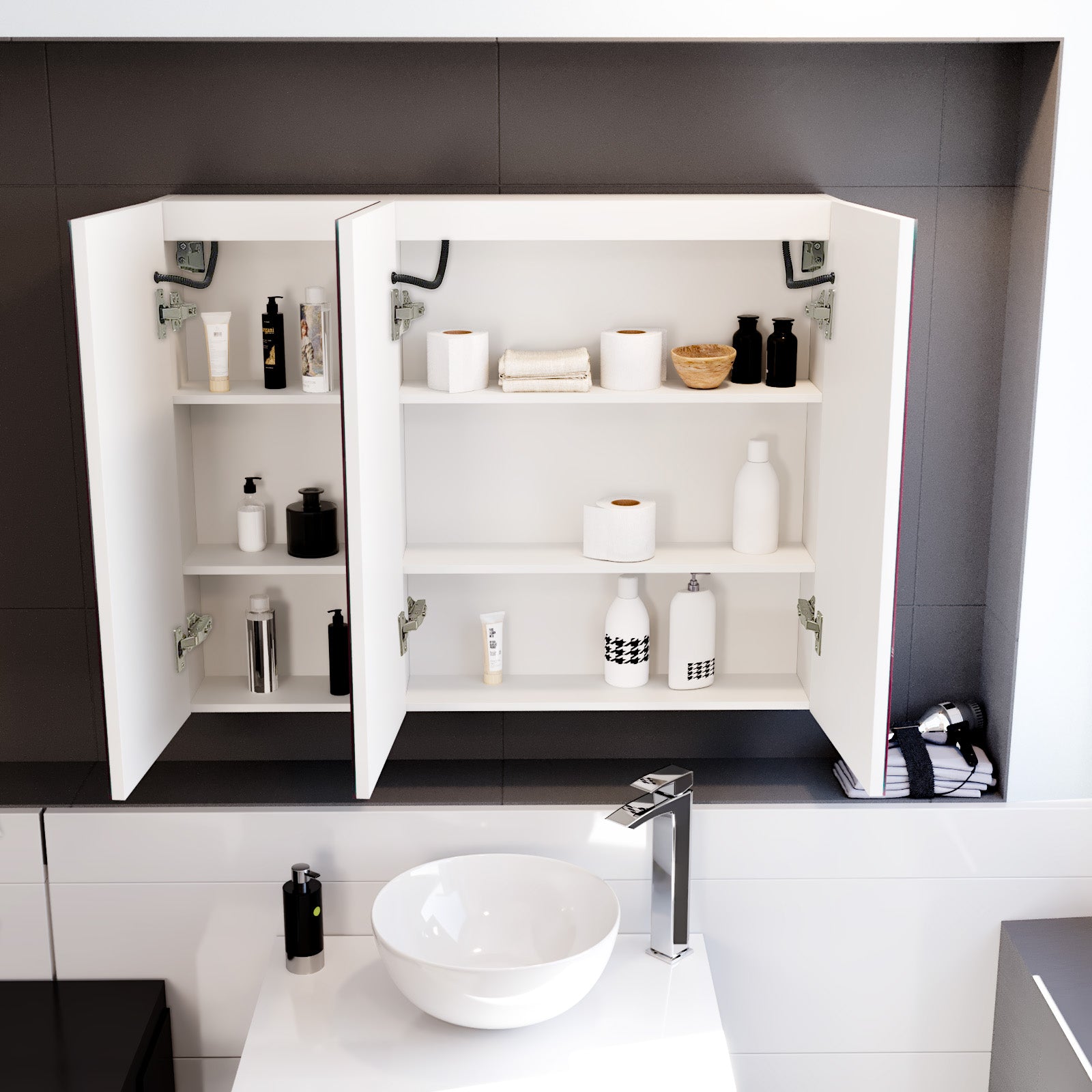 900mm LED 2 Doors White Bathroom Mirror Cabinet Battery Powered