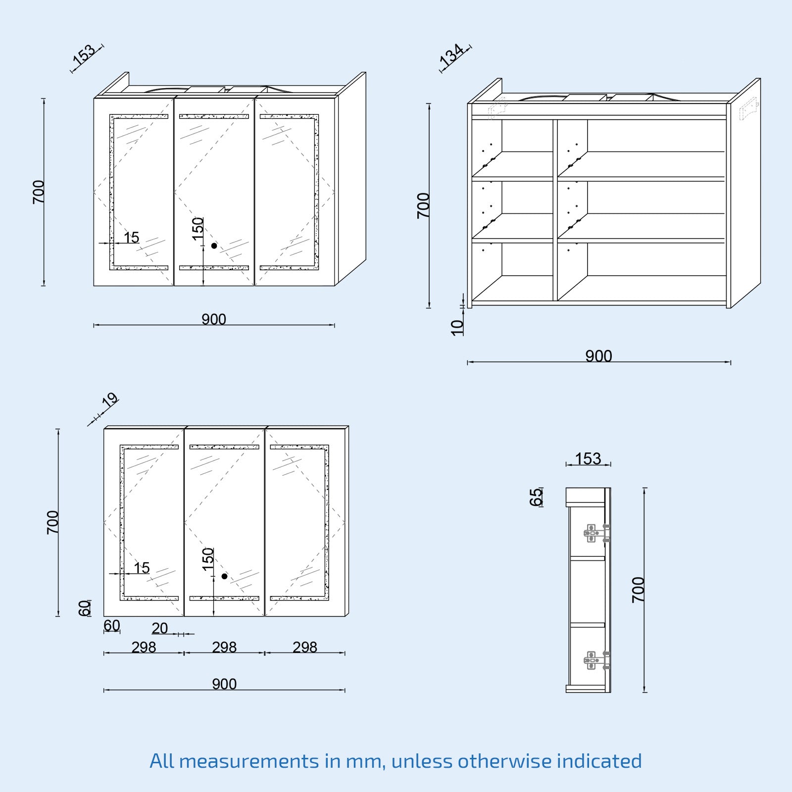900mm LED 2 Doors White Bathroom Mirror Cabinet Battery Powered