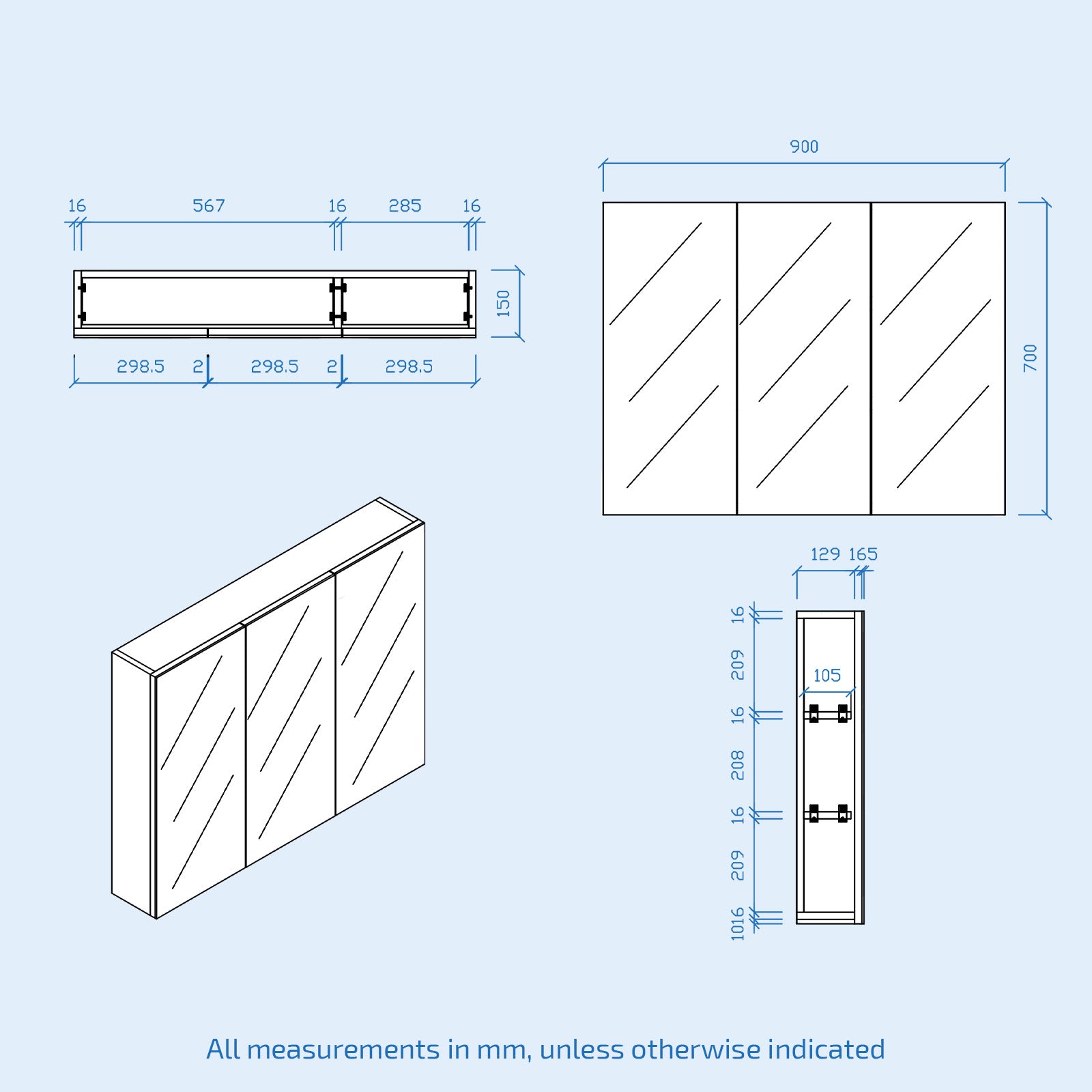 Gloss White 900mm Bathroom Mirror Cabinet With Shelf Storage