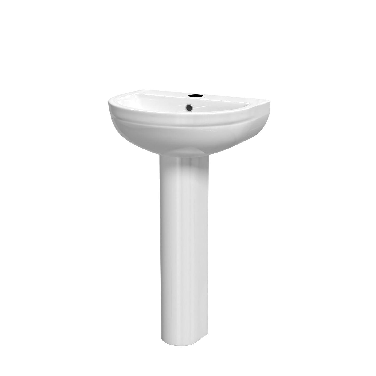 White 500mm Modern Round Edge Full Pedestal Basin