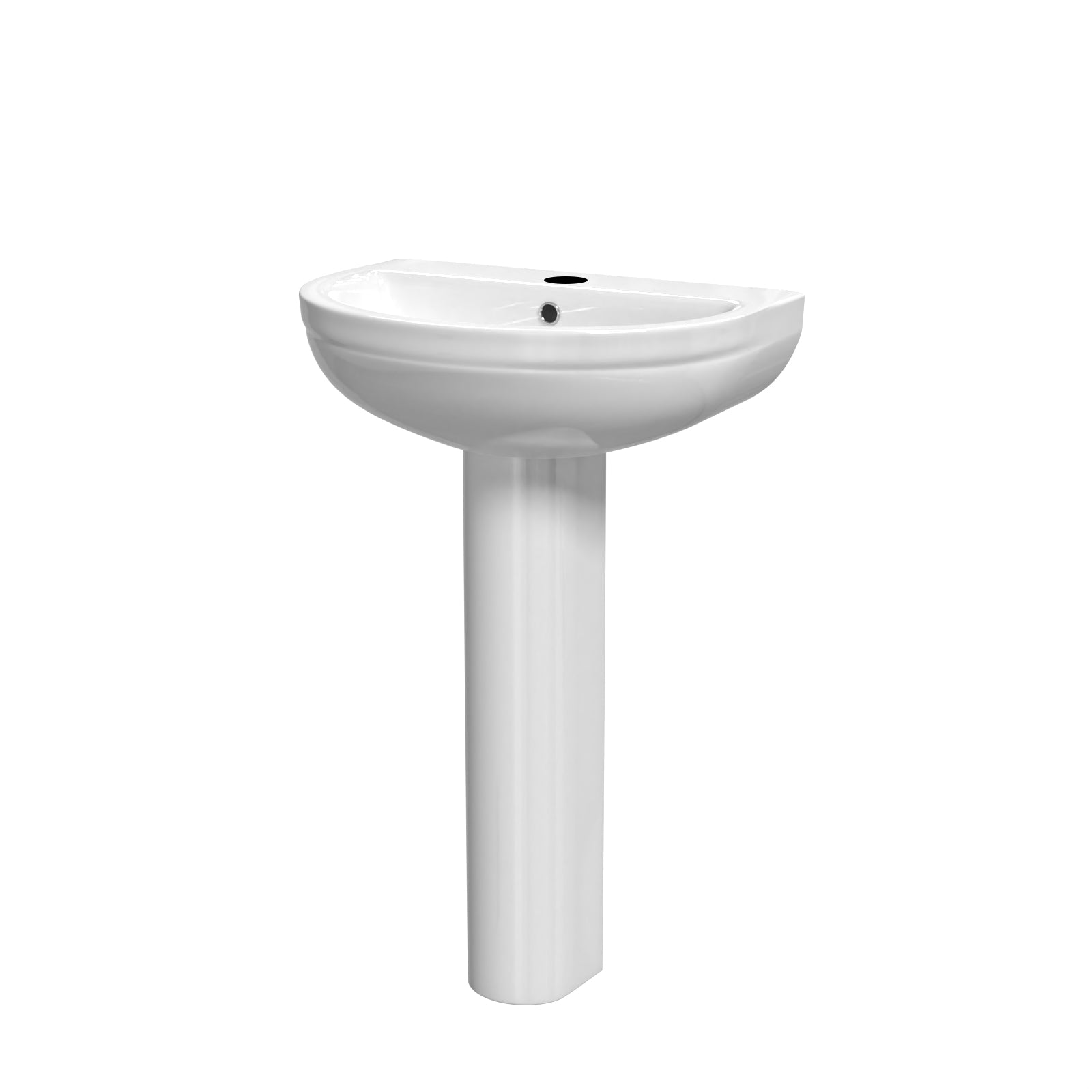 White 550mm Modern Round Edge Full Pedestal Basin