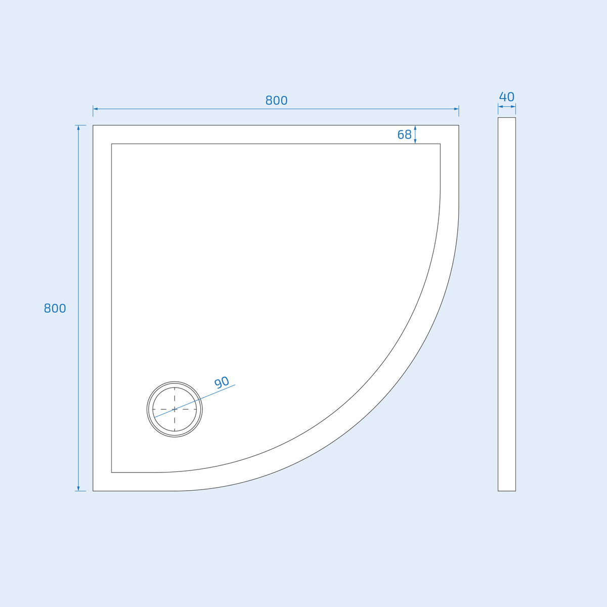 Gloss White 800 x 800 mm Quadrant SMC Shower Tray With Waste
