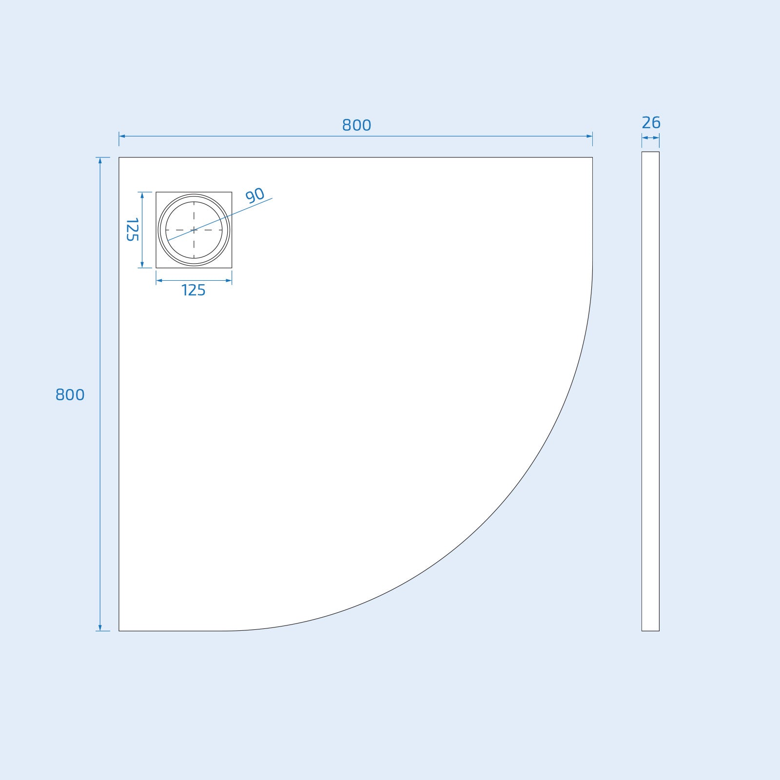Matte white 800 X 800 Bathroom Quadrant Polymarble shower Tray