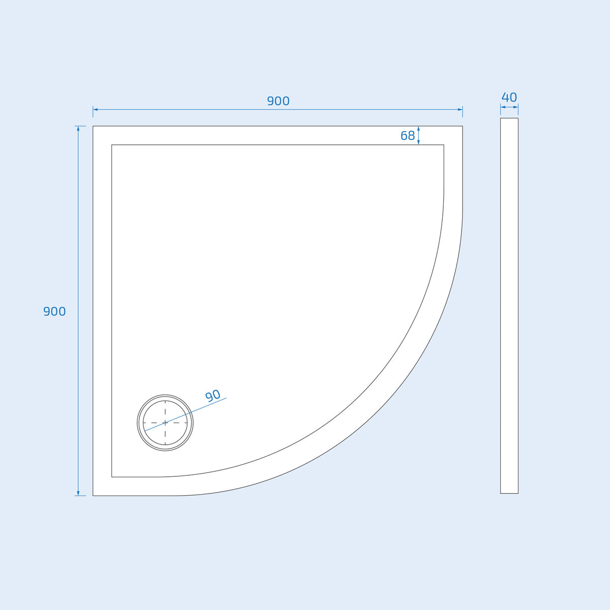 Gloss White 900 x 900 mm Quadrant SMC Shower Tray With Waste