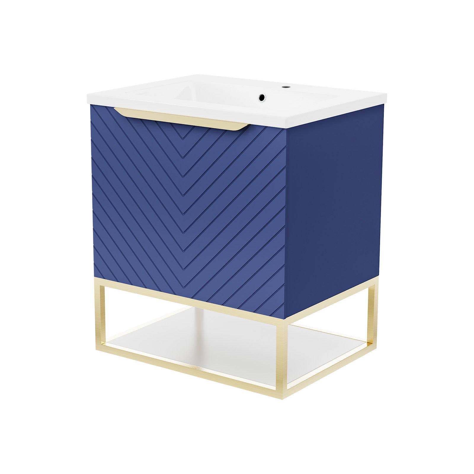 Roxy 600mm Wall Hung Blue Drawers Basin Vanity Brushed Brass Frame & Handle