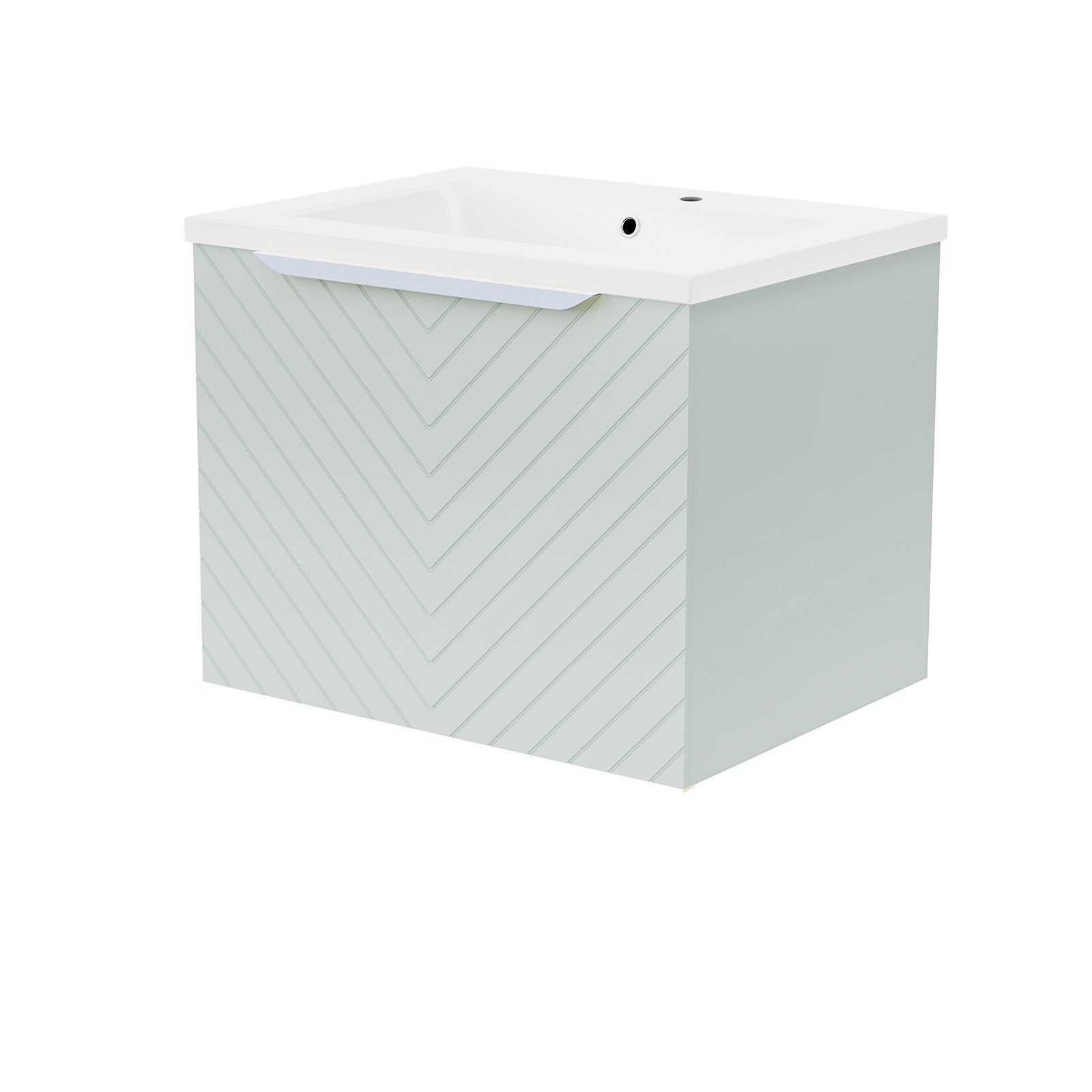 600mm Wall Hung Vanity Double Drawers Matte Green with Basin and Silver Handle