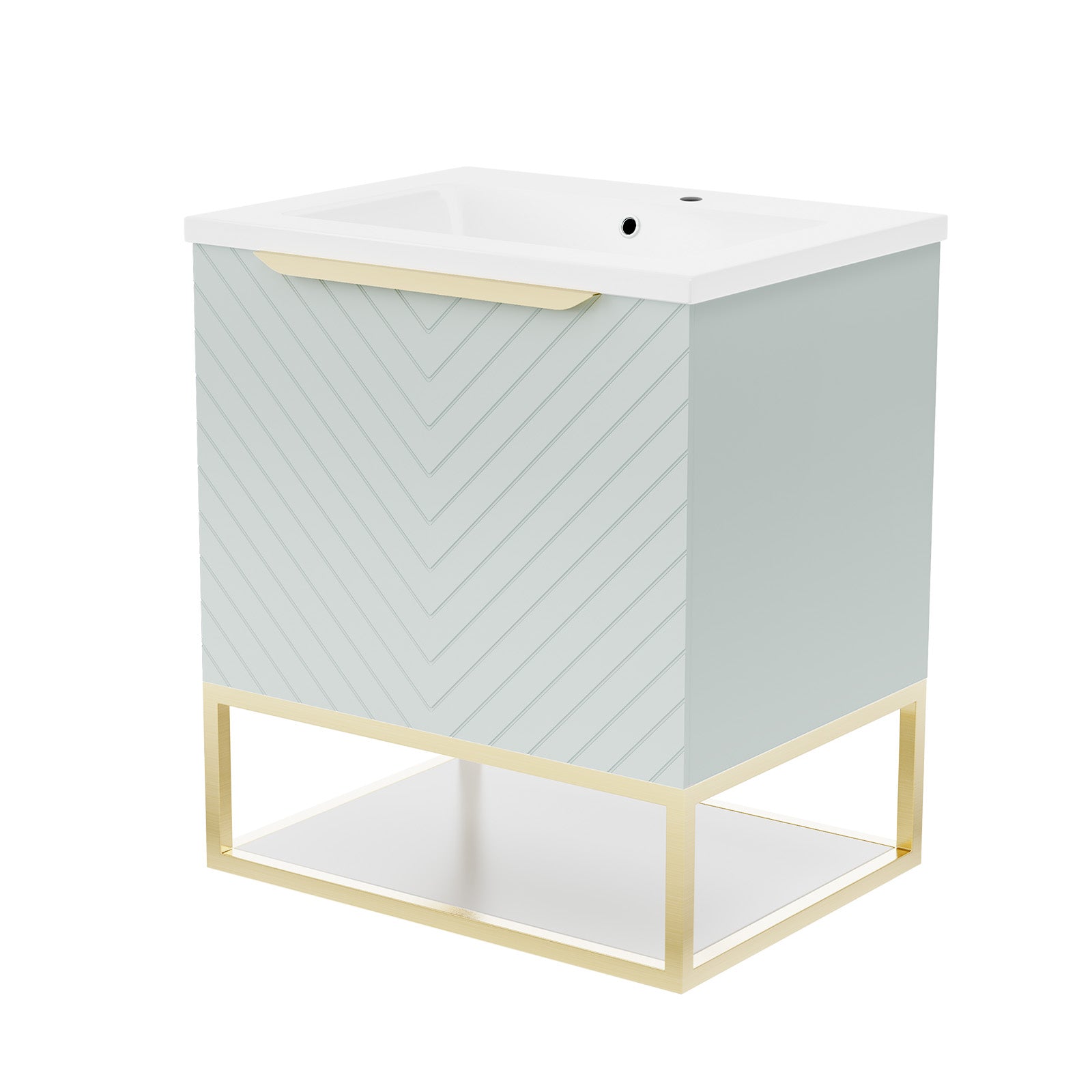 Roxy 600mm Wall Hung Green Drawers Basin Vanity Brushed Brass Frame & Handle