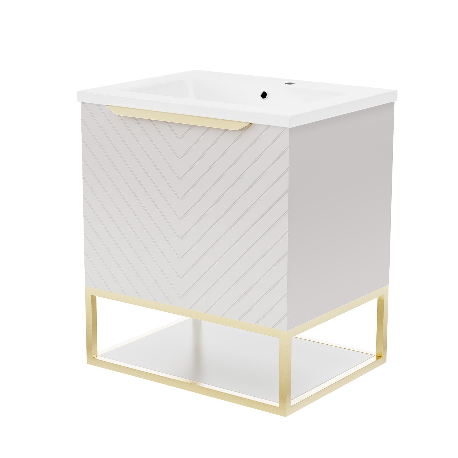 Roxy 600mm Wall Hung Pink Drawers Basin Vanity Brushed Brass Frame & Handle