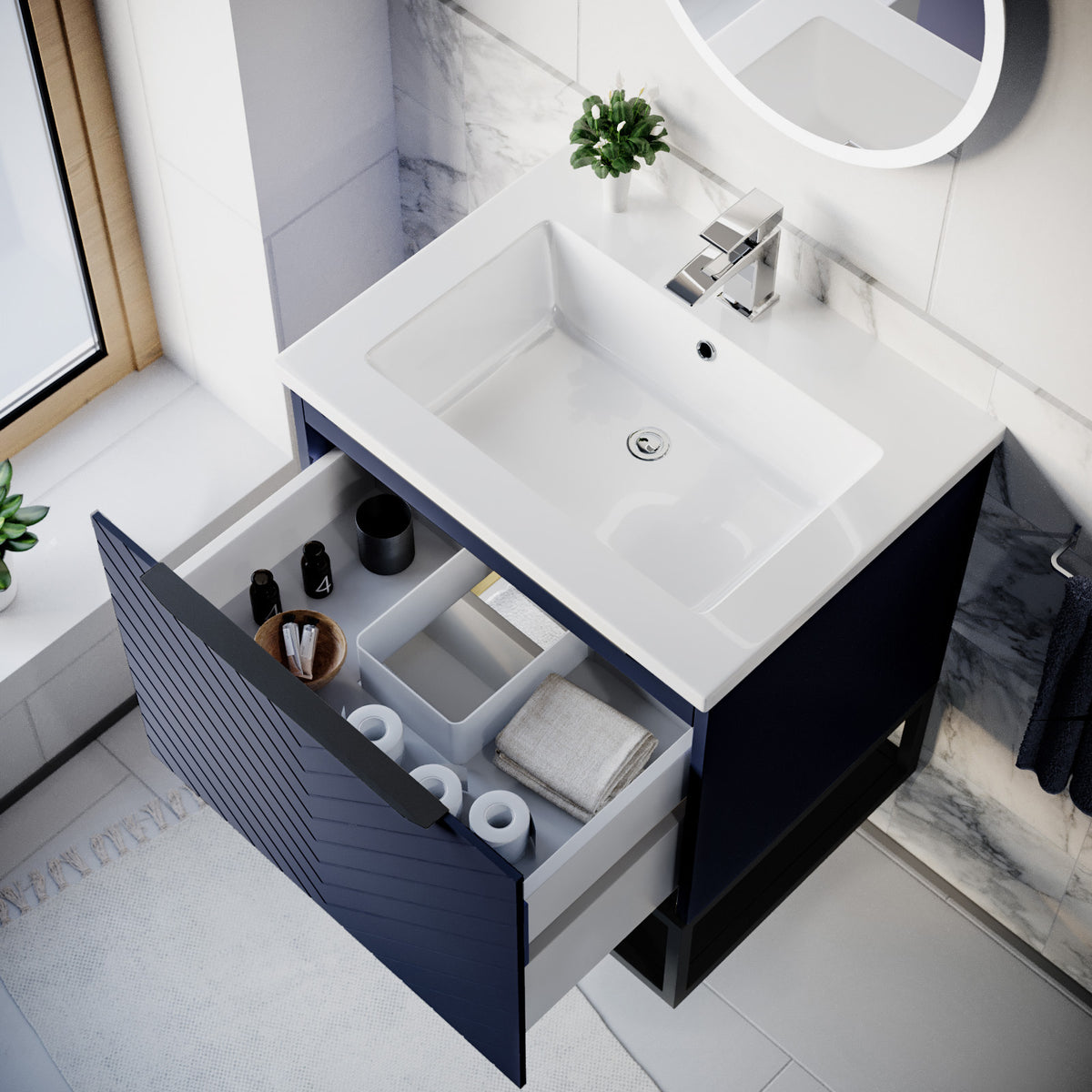 Roxy 600mm Basin Vanity With Black Quadrant Shower Enclosure & Toilet