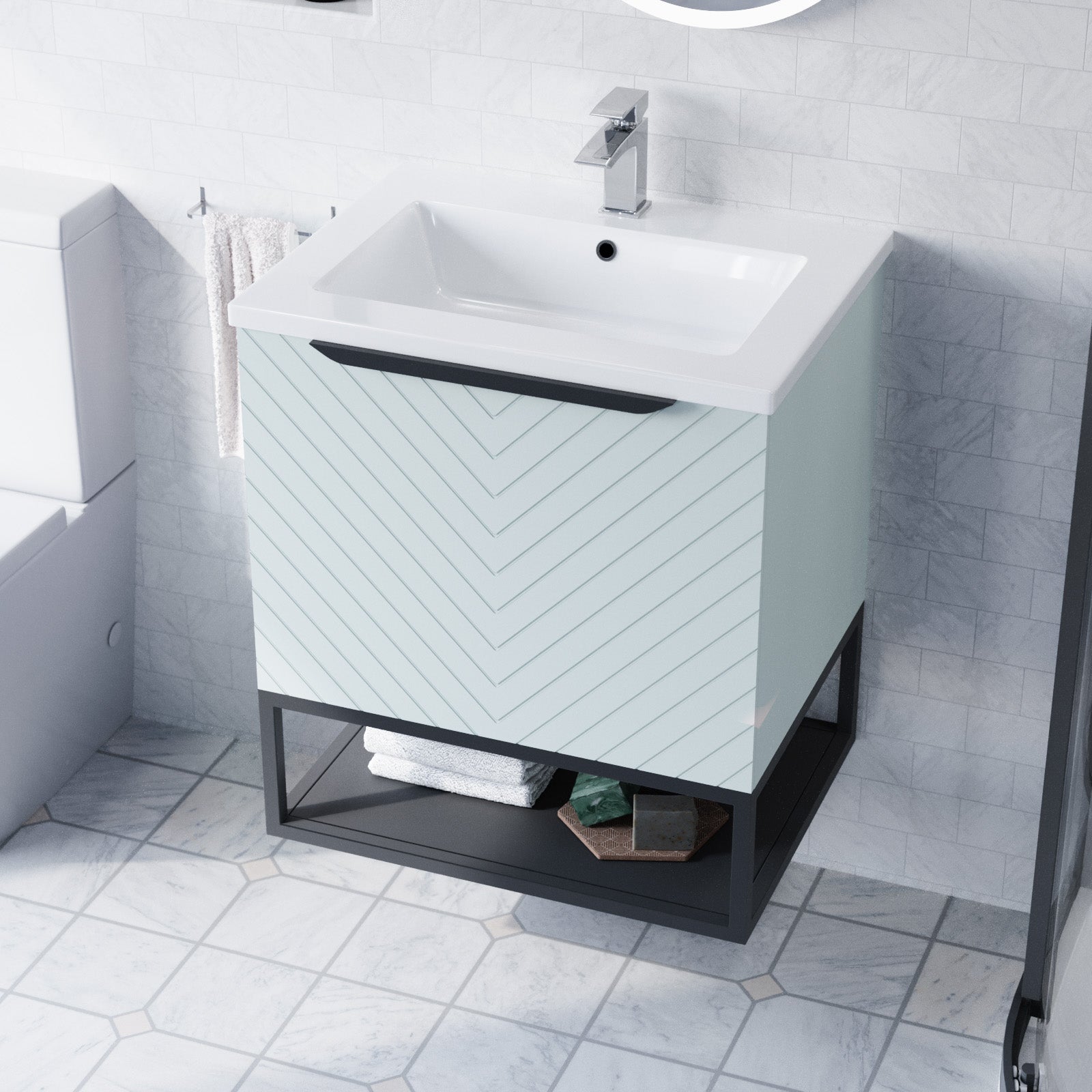 Roxy 600mm Basin Vanity With Black Quadrant Shower Enclosure & Toilet