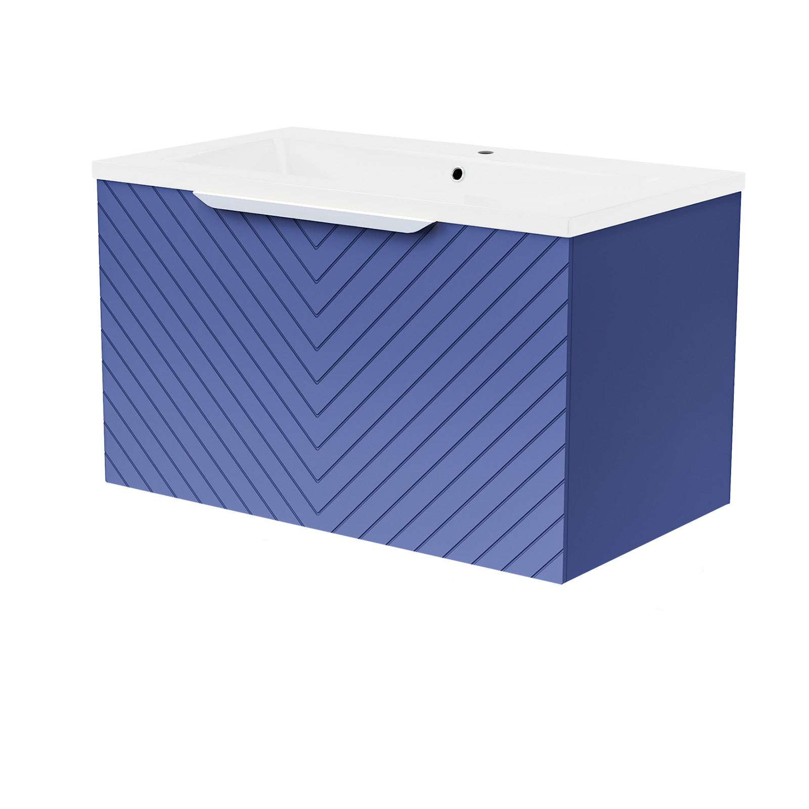 800mm Wall Hung Vanity Double Drawers Matte Blue with Basin and Silver Handle
