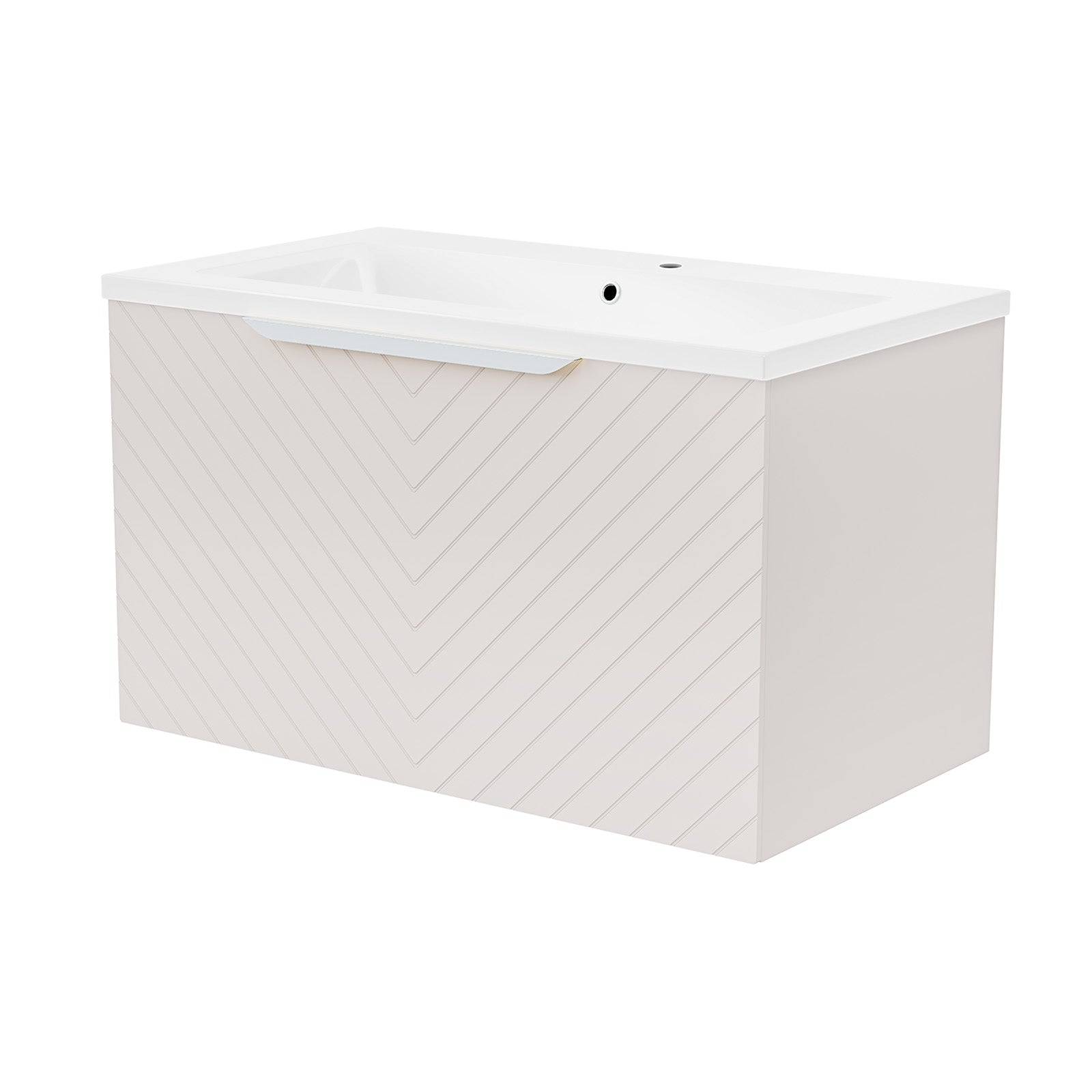800mm Wall Hung Vanity Double Drawers Matte Pink with Basin and Silver Handle