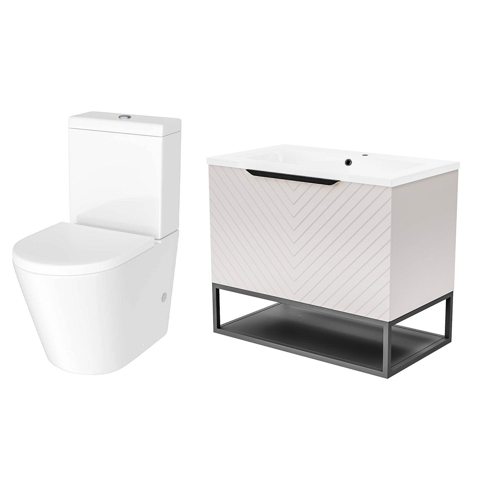 Roxy  Pink 800mm Basin Vanity With Black Frame & Close Coupled Toilet