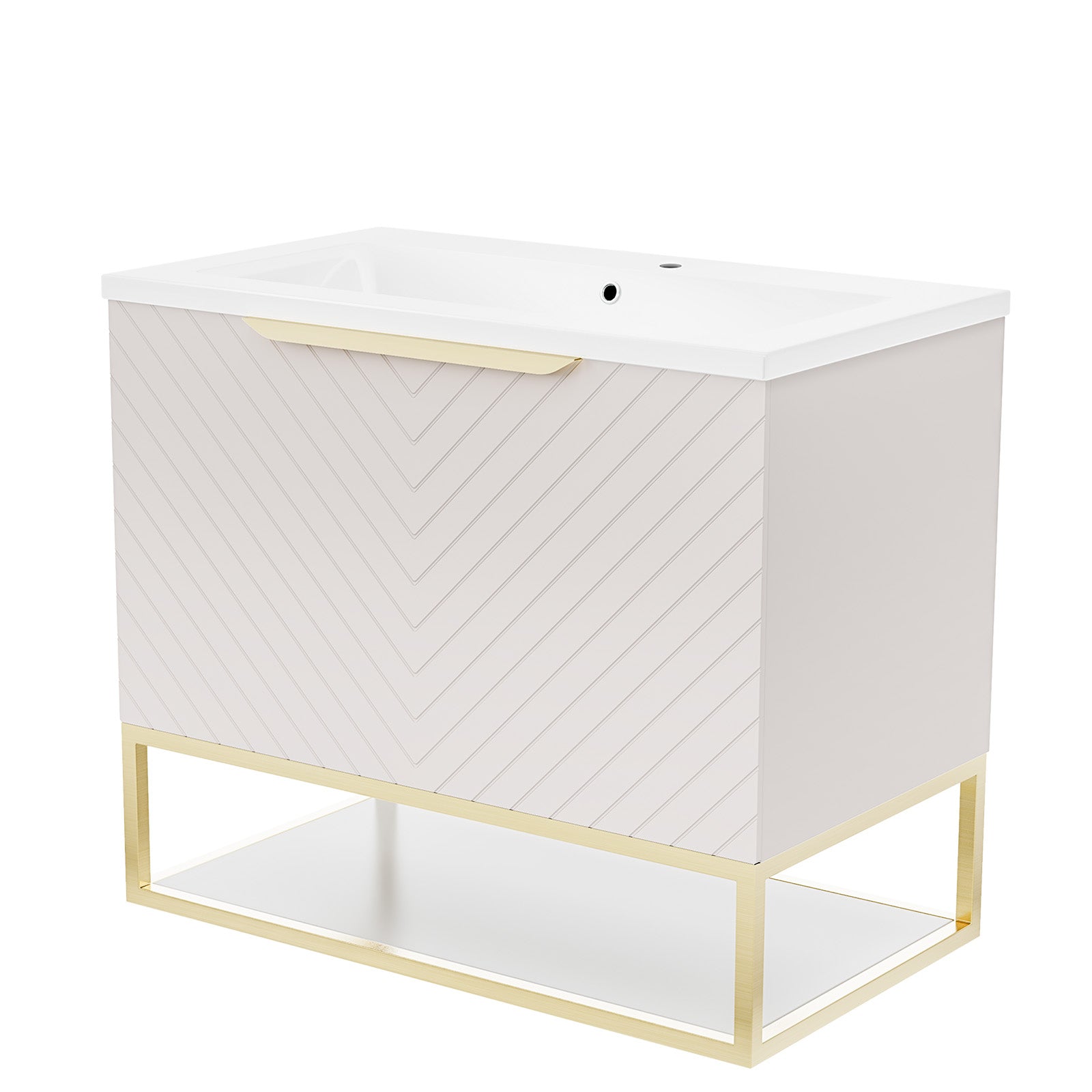 Roxy 800mm Wall Hung Pink Drawers Basin Vanity Brushed Brass Frame & Handle