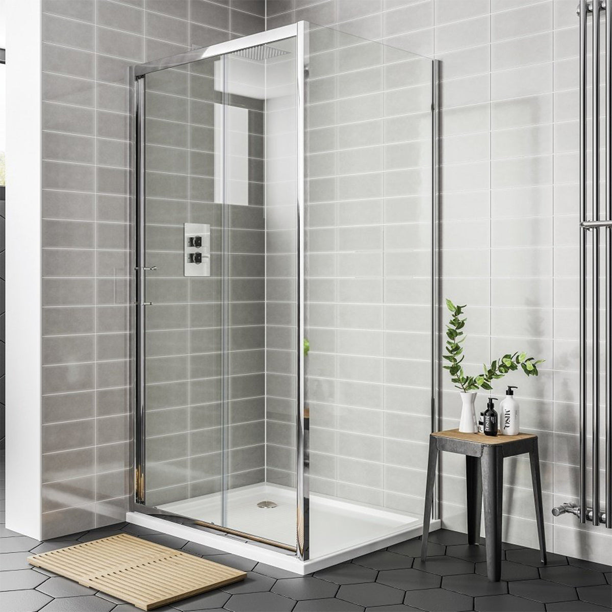 Chrome Framed 1100mm Shower Slider Door With 800mm Frameless Side Panel