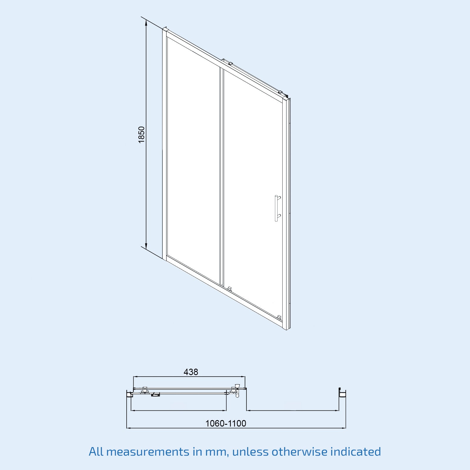 Chrome 1100mm Tempered Glass Slider Shower Door 1000mm Side Panel