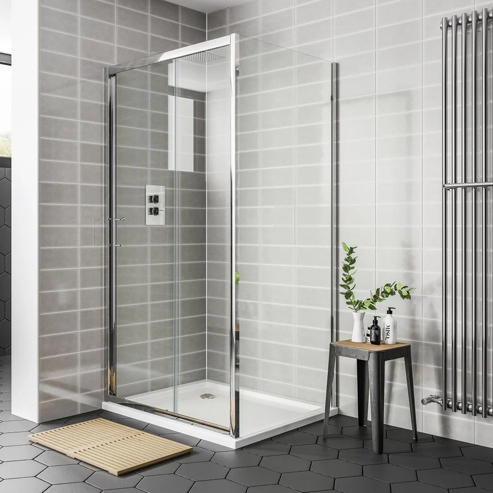 Chrome 1100mm Tempered Glass Slider Shower Door 1000mm Side Panel