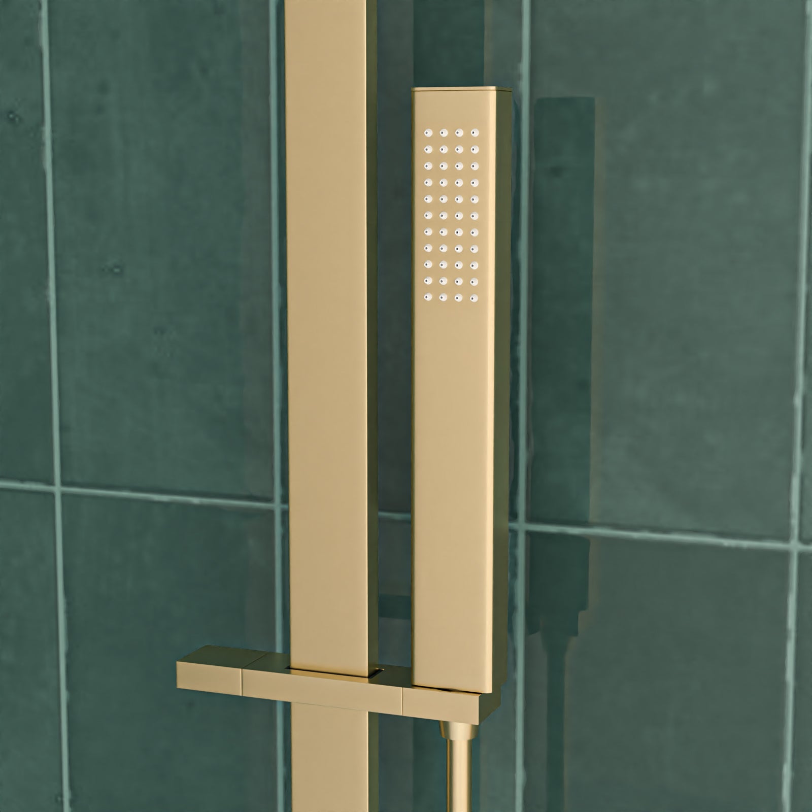 Brushed Brass Square Wall Mounted Slider Rail Shower Kit With Handset