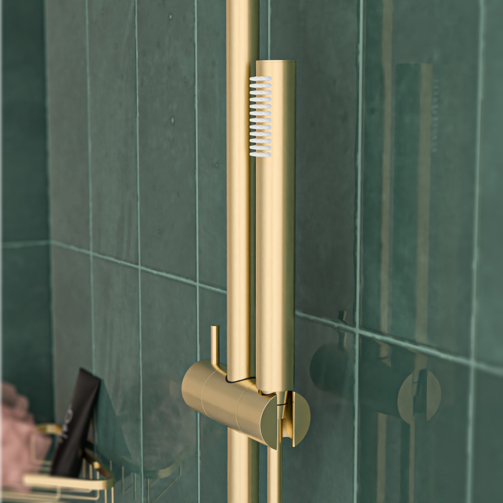Brushed Brass Round Wall Mounted Slider Rail Shower Kit With Handset
