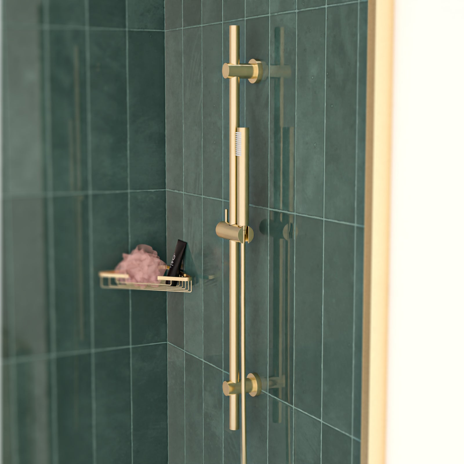 Brushed Brass Round Wall Mounted Slider Rail Shower Kit With Handset