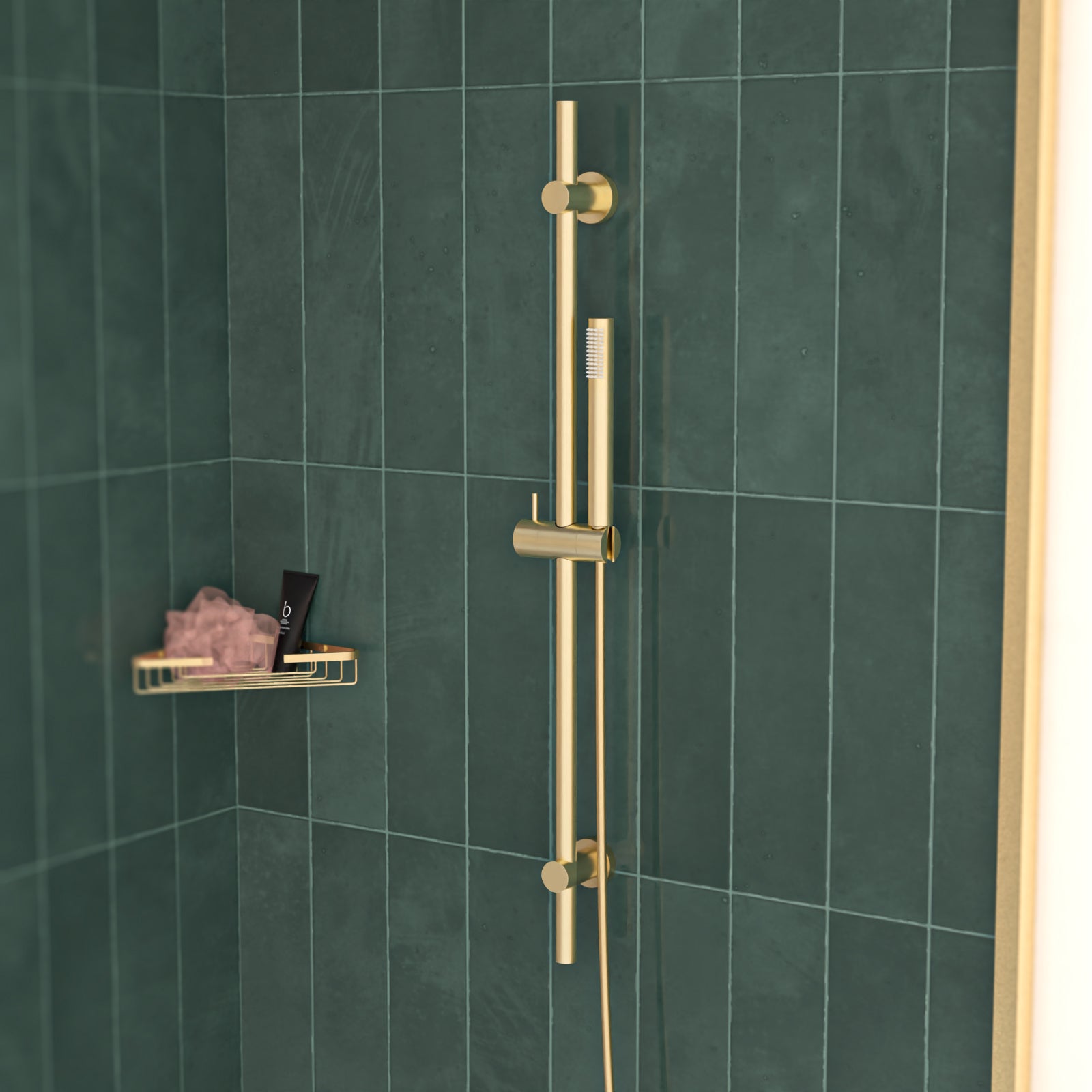 Brushed Brass Round Wall Mounted Slider Rail Shower Kit With Handset