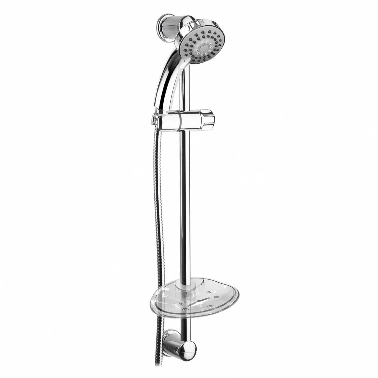 Modern Chrome Exposed Round Shower With Soap Tray Riser Rail Kit