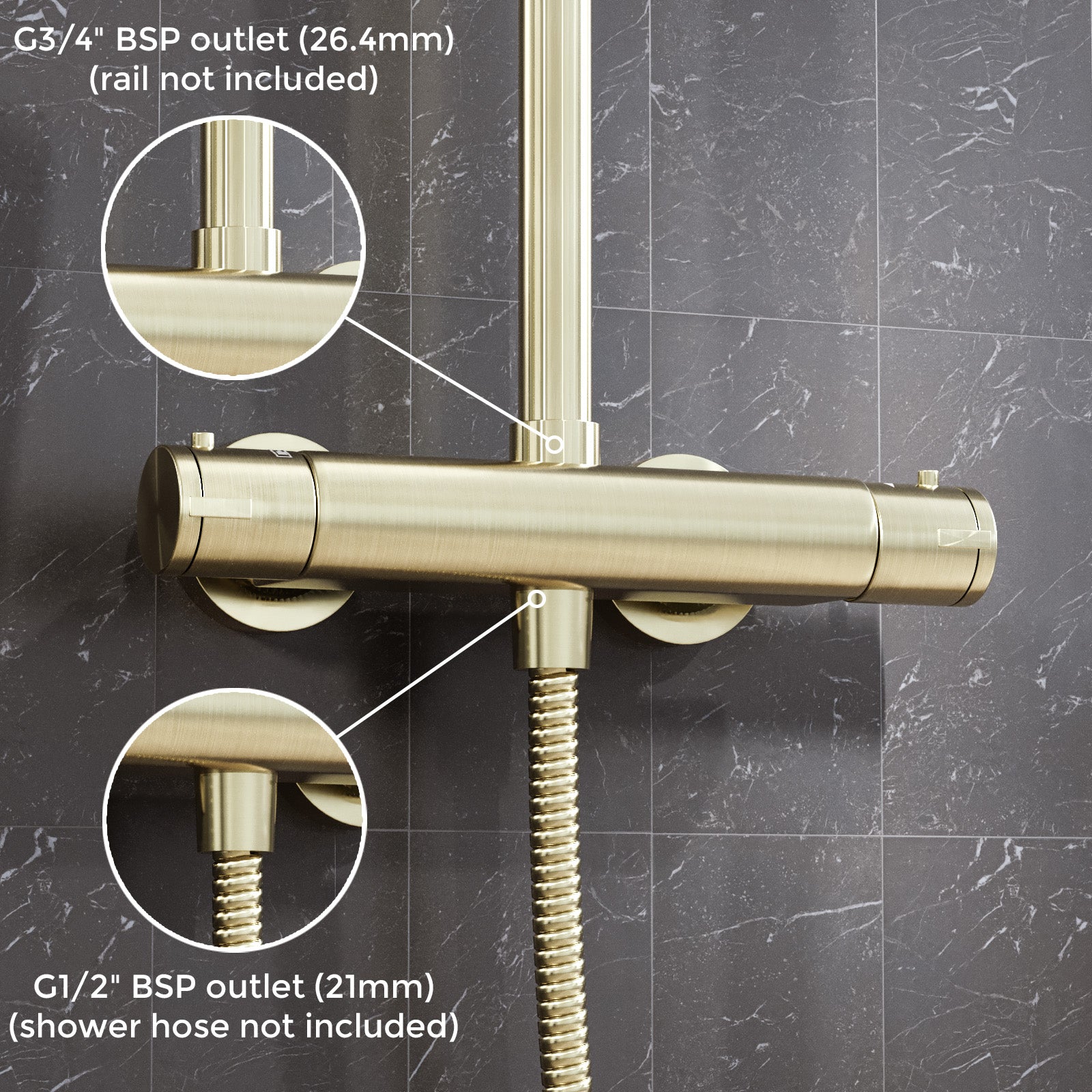 Round Brushed Brass Exposed Thermostatic Shower Mixer Bar Valve