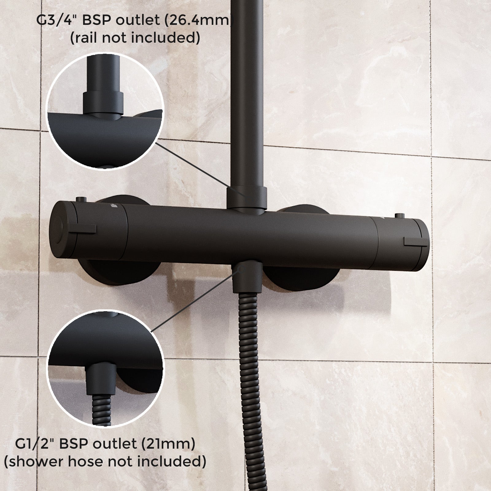 Modern Matte Black Round Exposed Thermostatic Shower Mixer Bar Valve