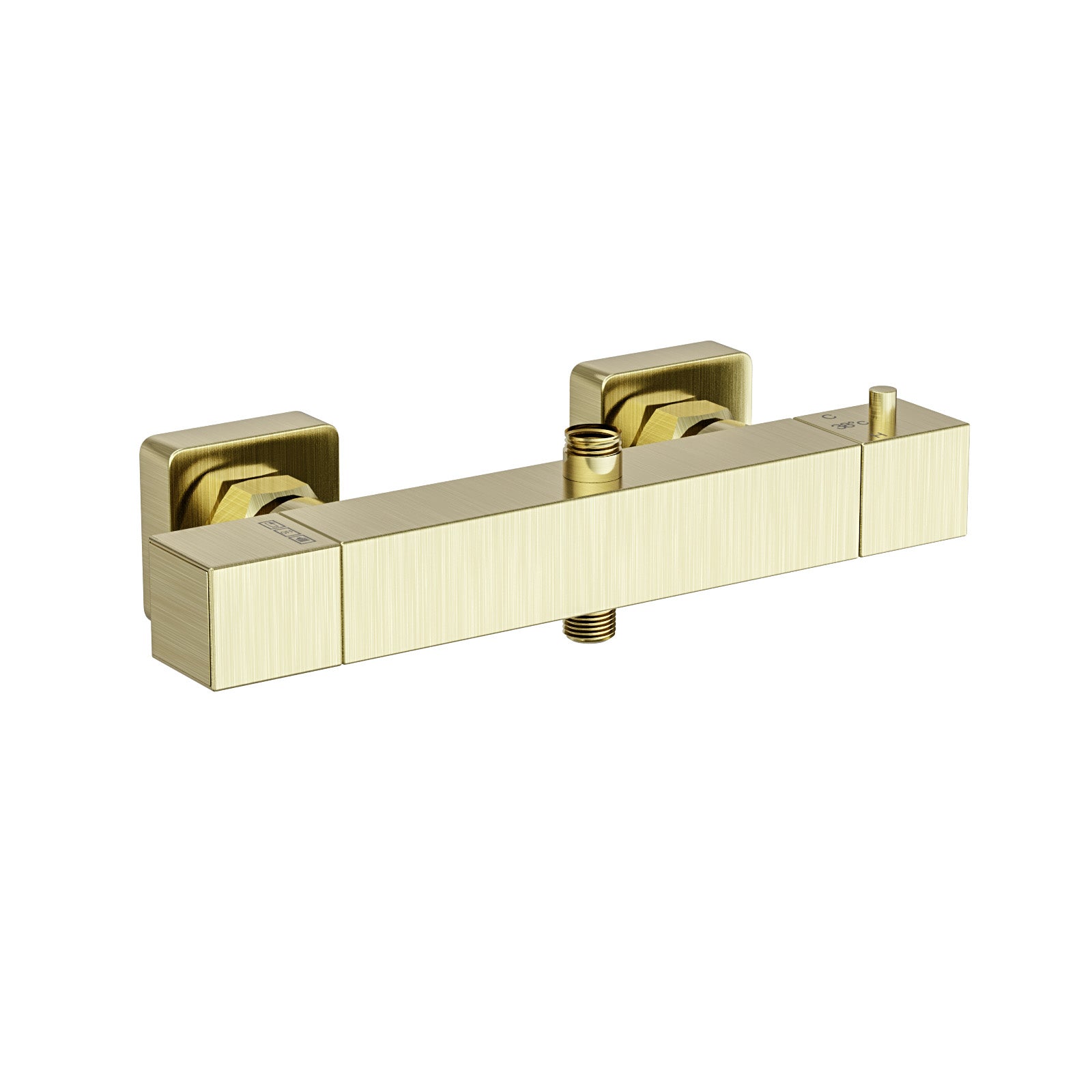 Square Brushed Brass Exposed Thermostatic Shower Mixer Bar Valve