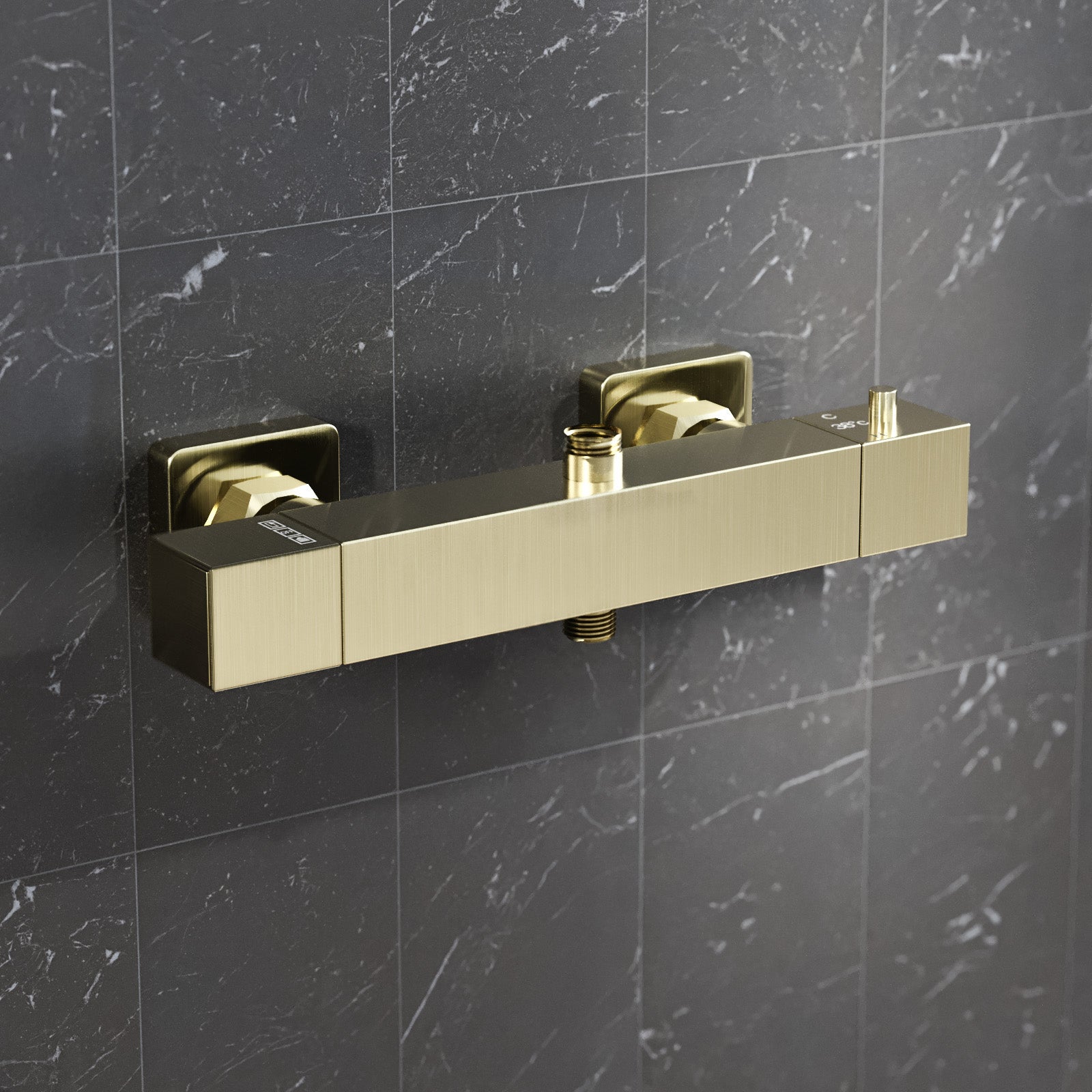 Square Brushed Brass Exposed Thermostatic Shower Mixer Bar Valve