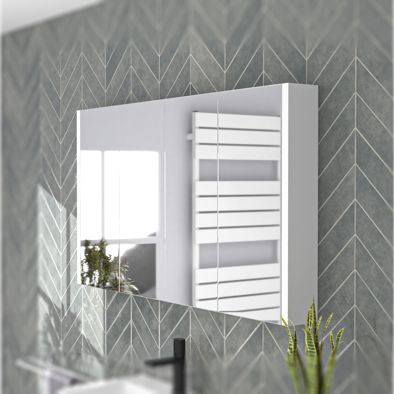 Gloss White 1200mm Minimalist 4-Door Mirror Cabinet