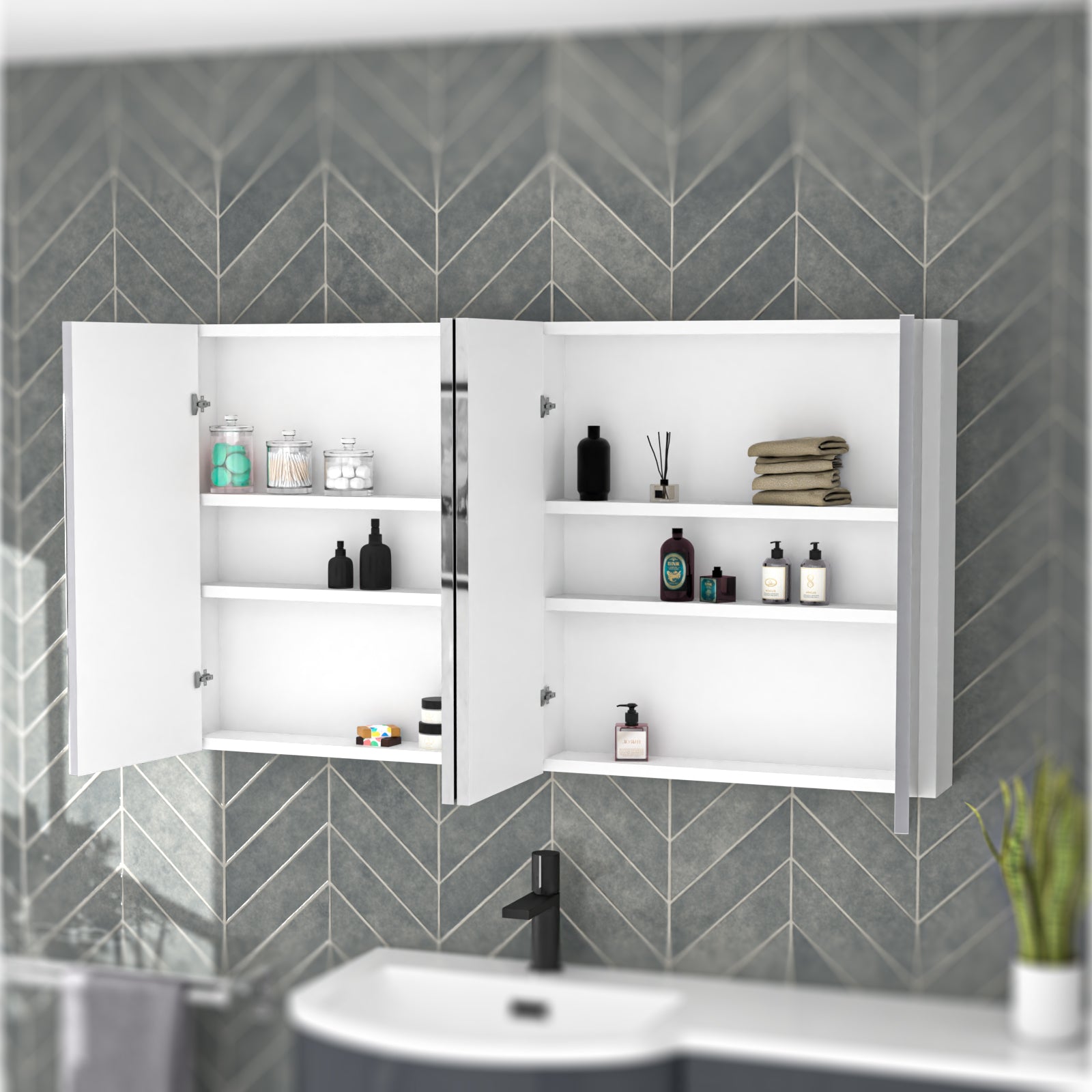 Gloss White 1200mm Minimalist 4-Door Mirror Cabinet