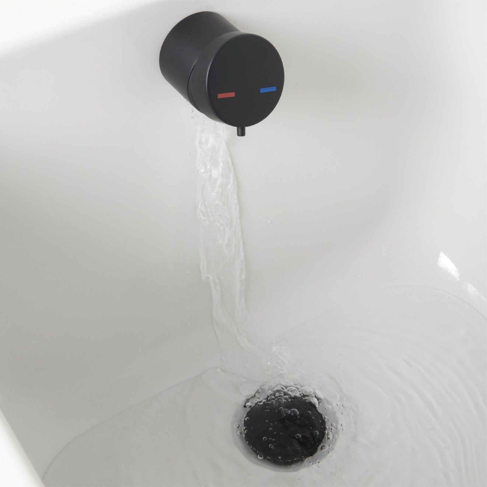 Matte Black Bath Filler With Control Valve & Sprung Waste & Overflow