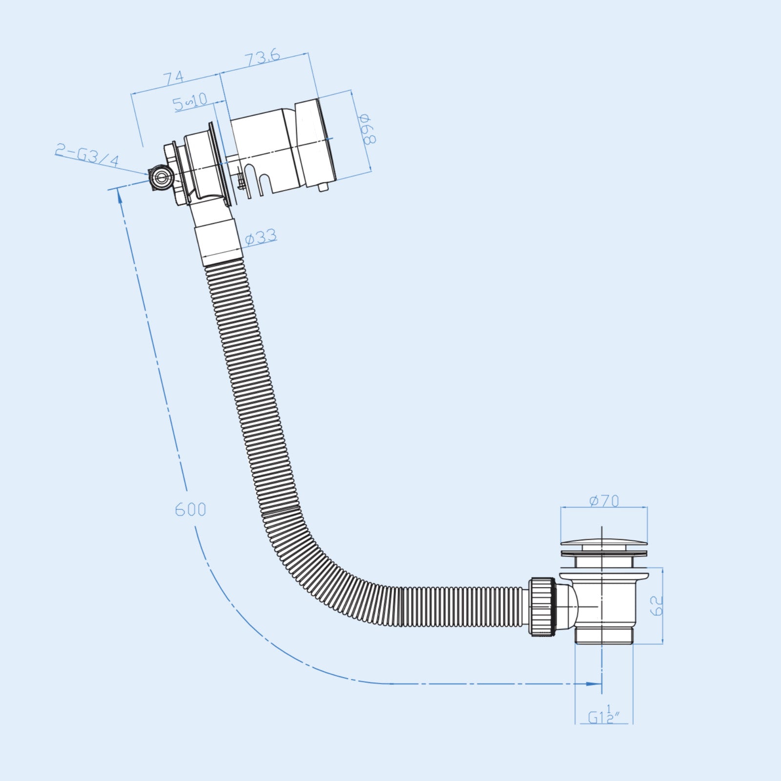 Matte Black Bath Filler With Control Valve & Sprung Waste & Overflow