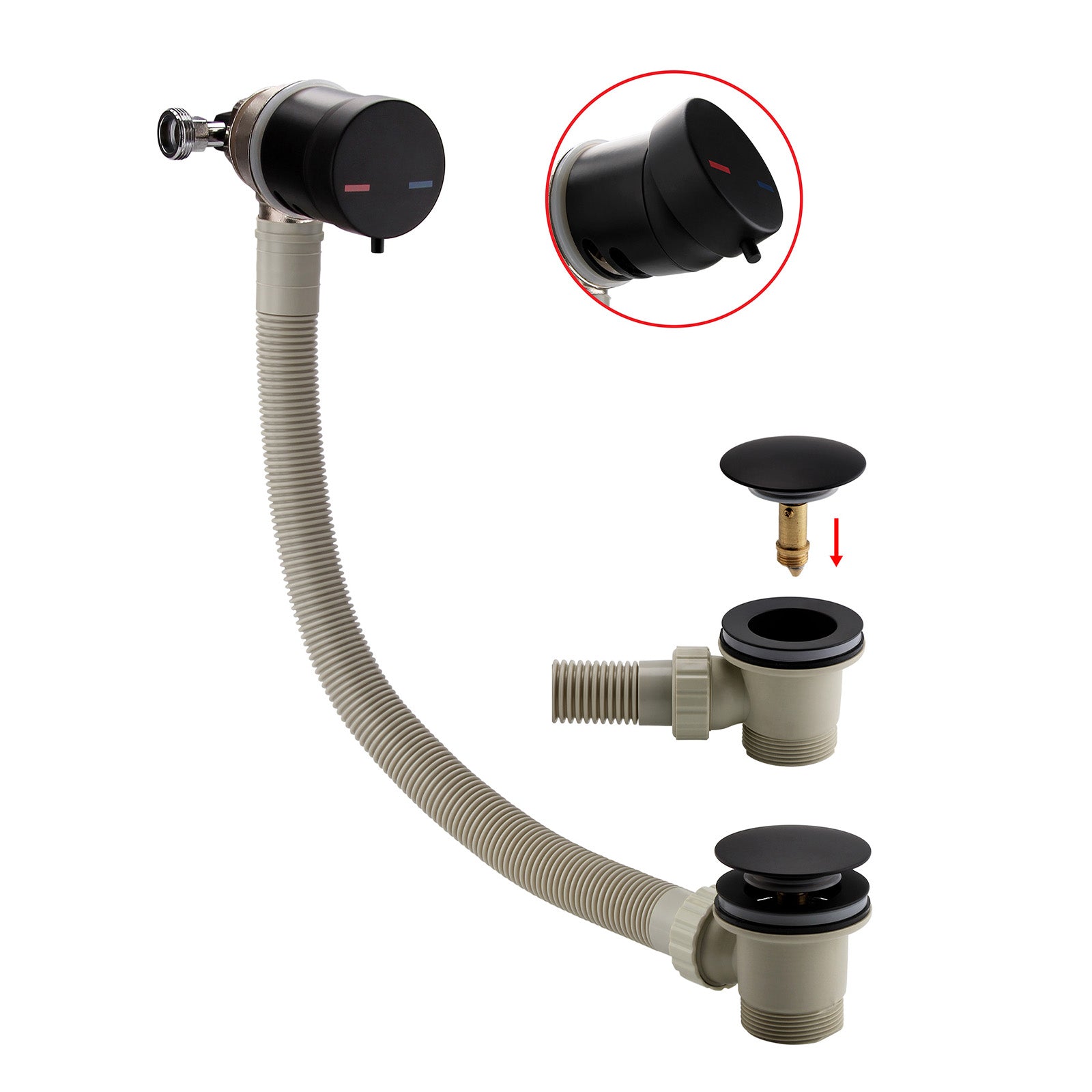 Matte Black Bath Filler With Control Valve & Sprung Waste & Overflow