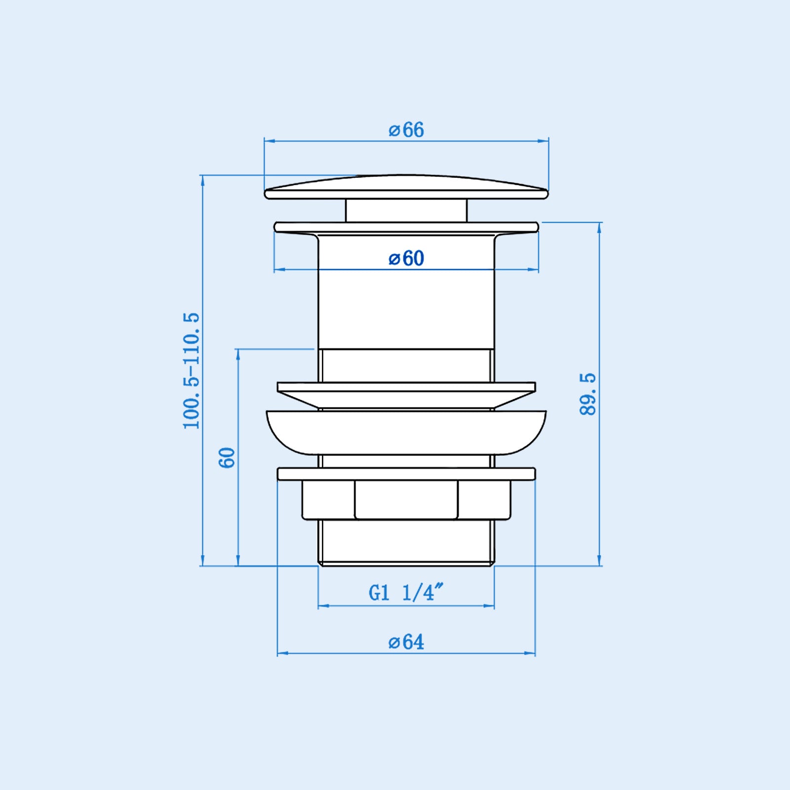 Black Big Cap Push Button Unslotted Basin Sprung Waste