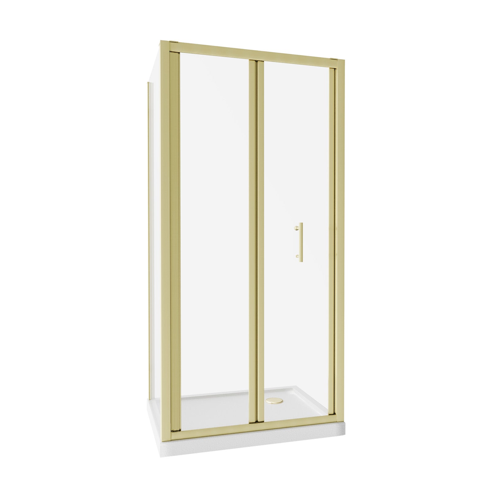 Brushed Brass 900mm Bi-fold Shower Door 760mm Side Panel Tempered Glass With Tray