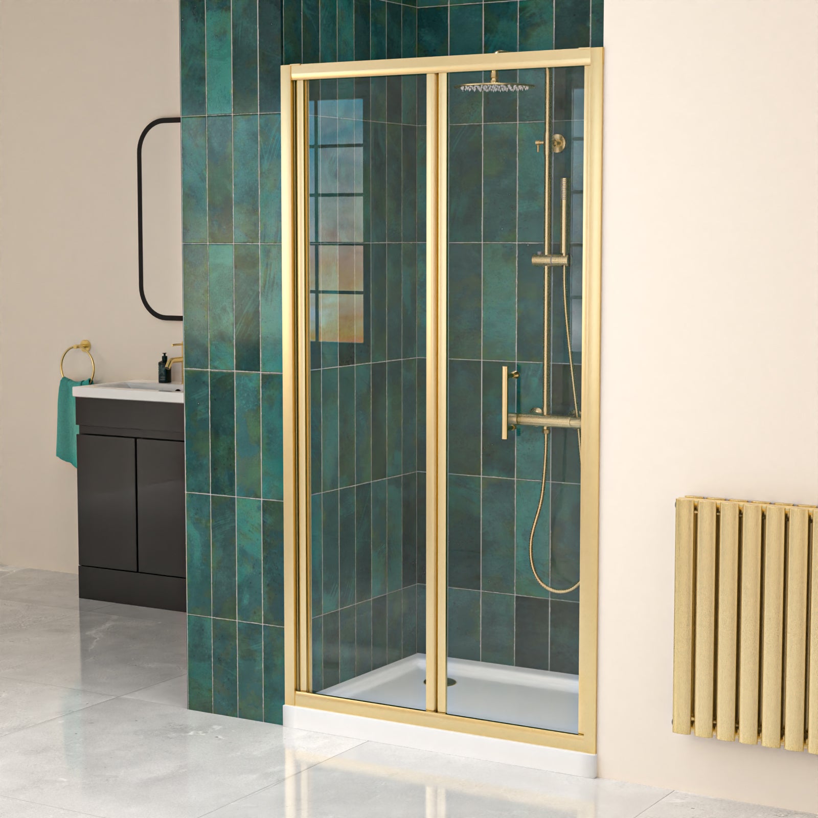 1000mm Brushed Brass Bi-fold Shower Door Tempered Glass