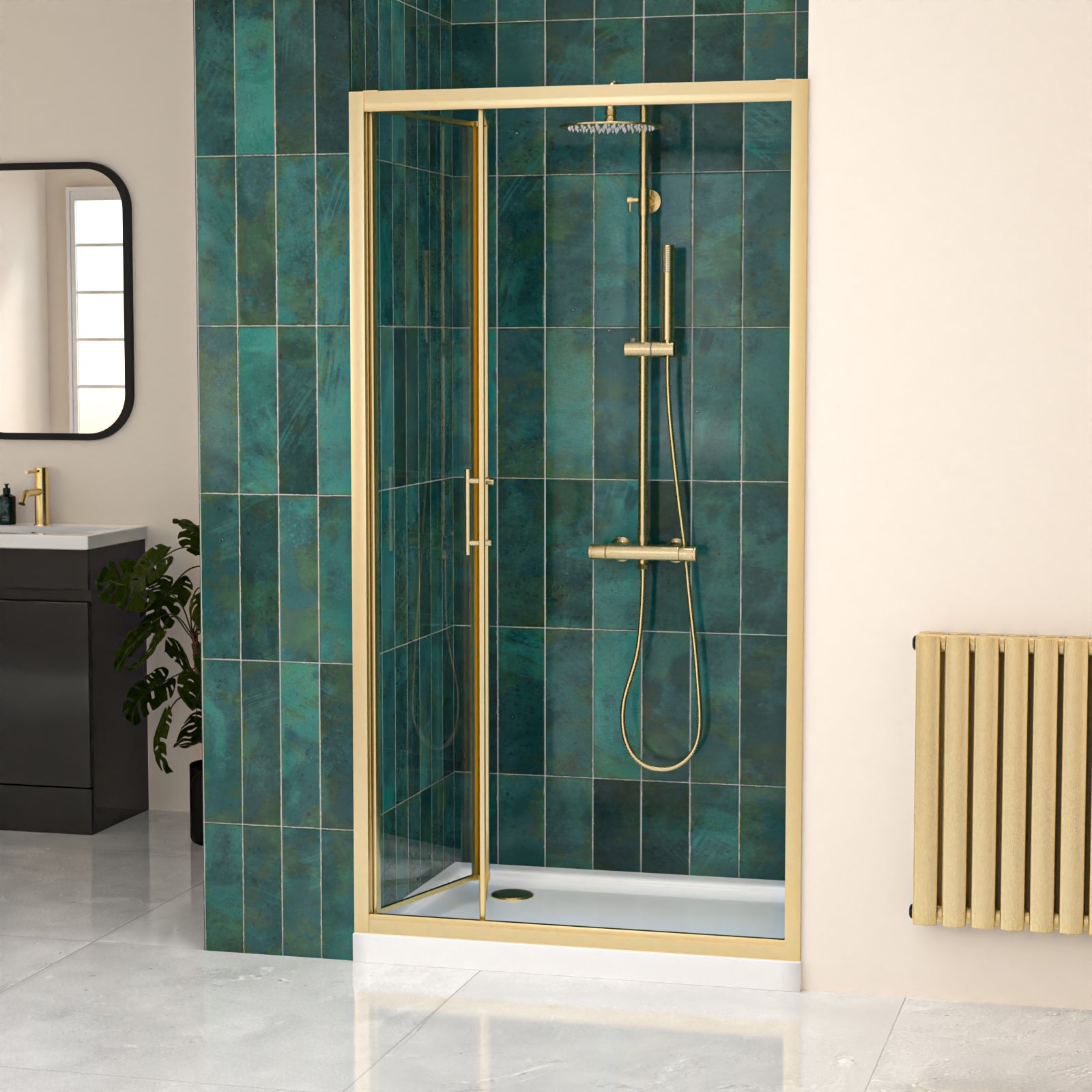 1000mm Brushed Brass Bi-fold Shower Door Tempered Glass