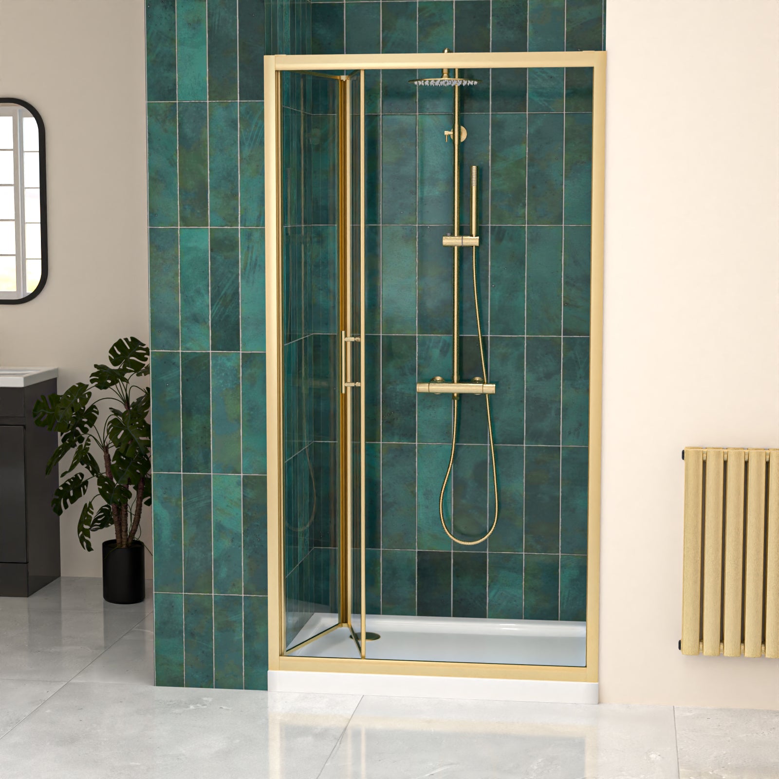 1000mm Brushed Brass Bi-fold Shower Door Tempered Glass
