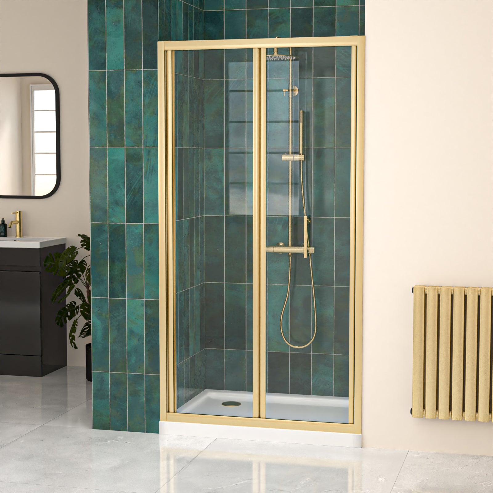 1000mm Brushed Brass Bi-fold Shower Door Tempered Glass