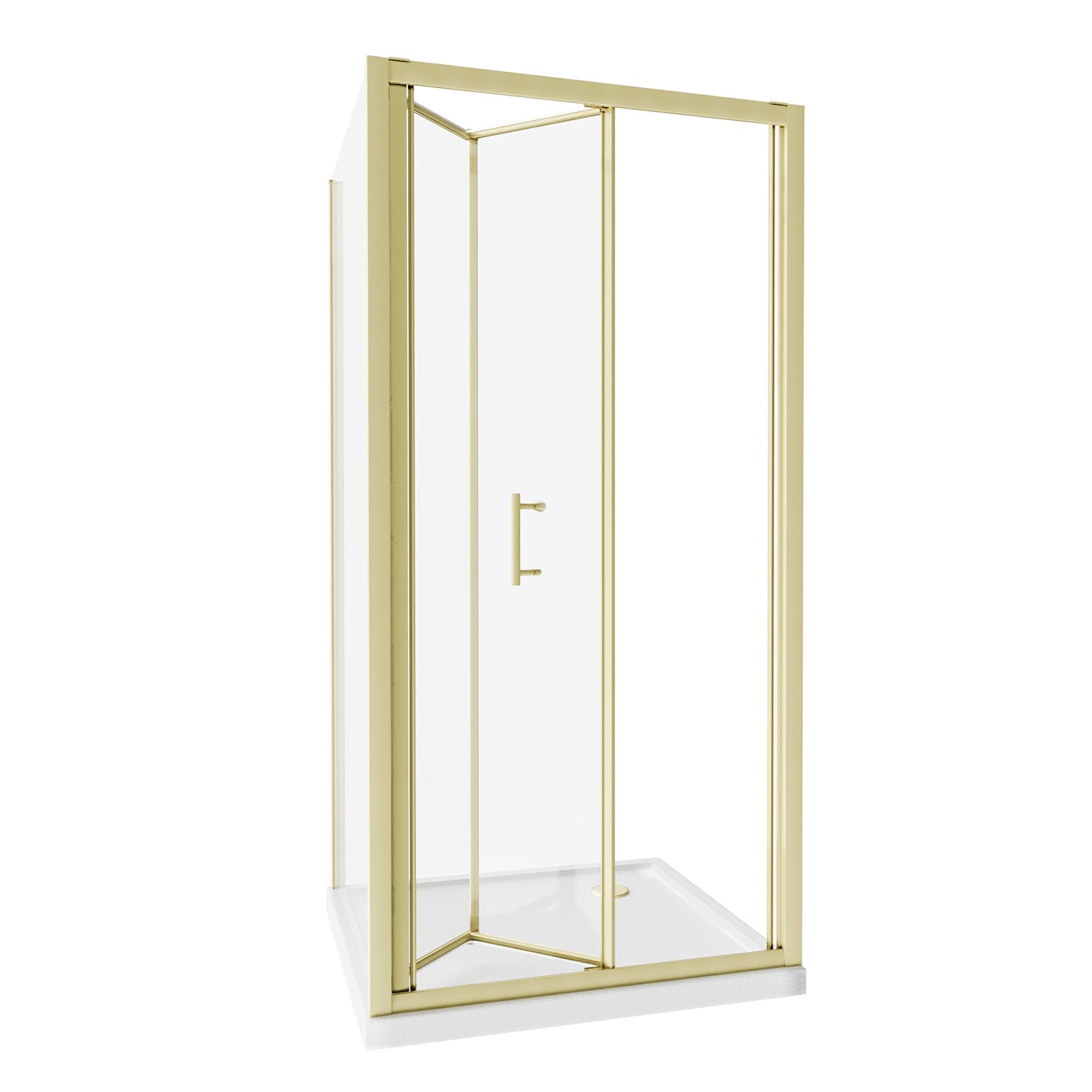 Brushed Brass 900mm Bi-fold Shower Door 800mm Side Panel Tempered Glass With Tray