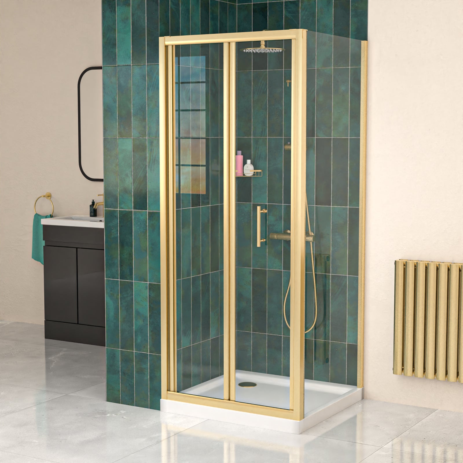 Brushed Brass 800mm Bi-fold Shower Door 700mm Side Panel Tempered Glass
