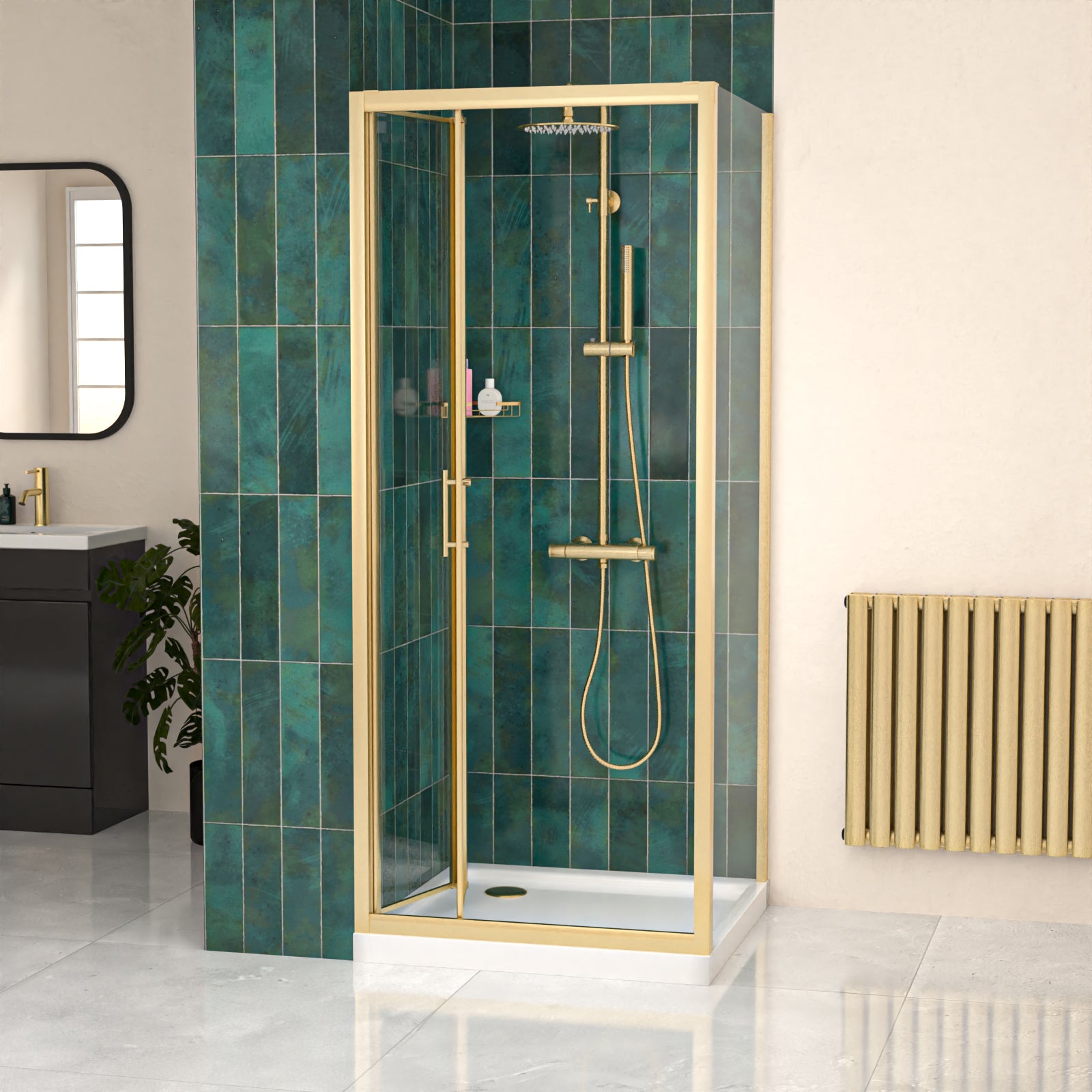 Brushed Brass 800mm Bi-fold Shower Door 700mm Side Panel Tempered Glass