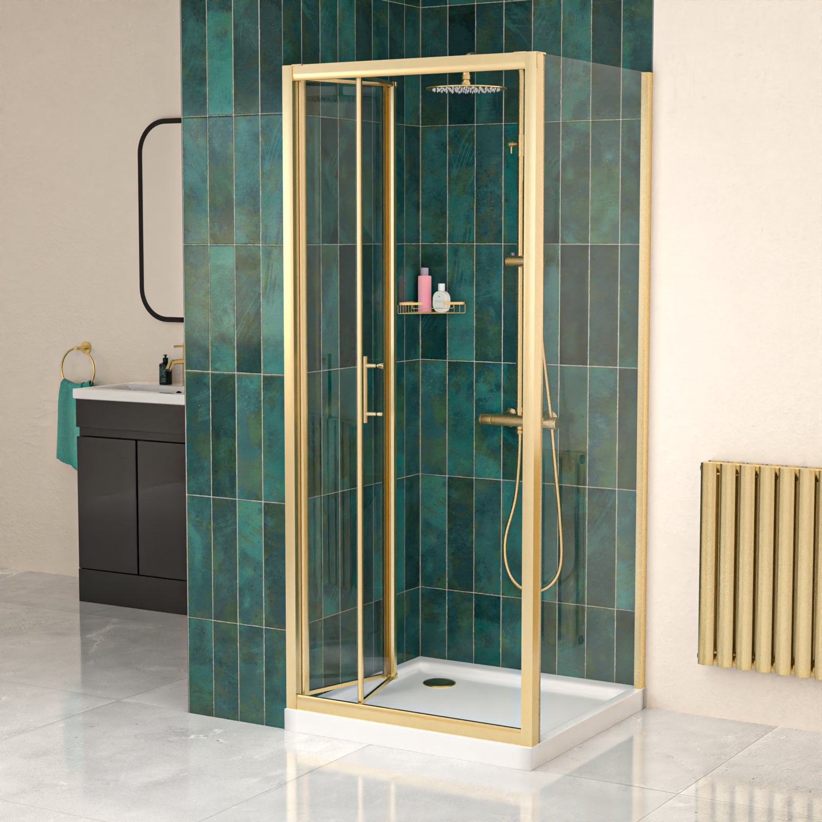 Brushed Brass 800mm Bi-fold Shower Door 700mm Side Panel Tempered Glass