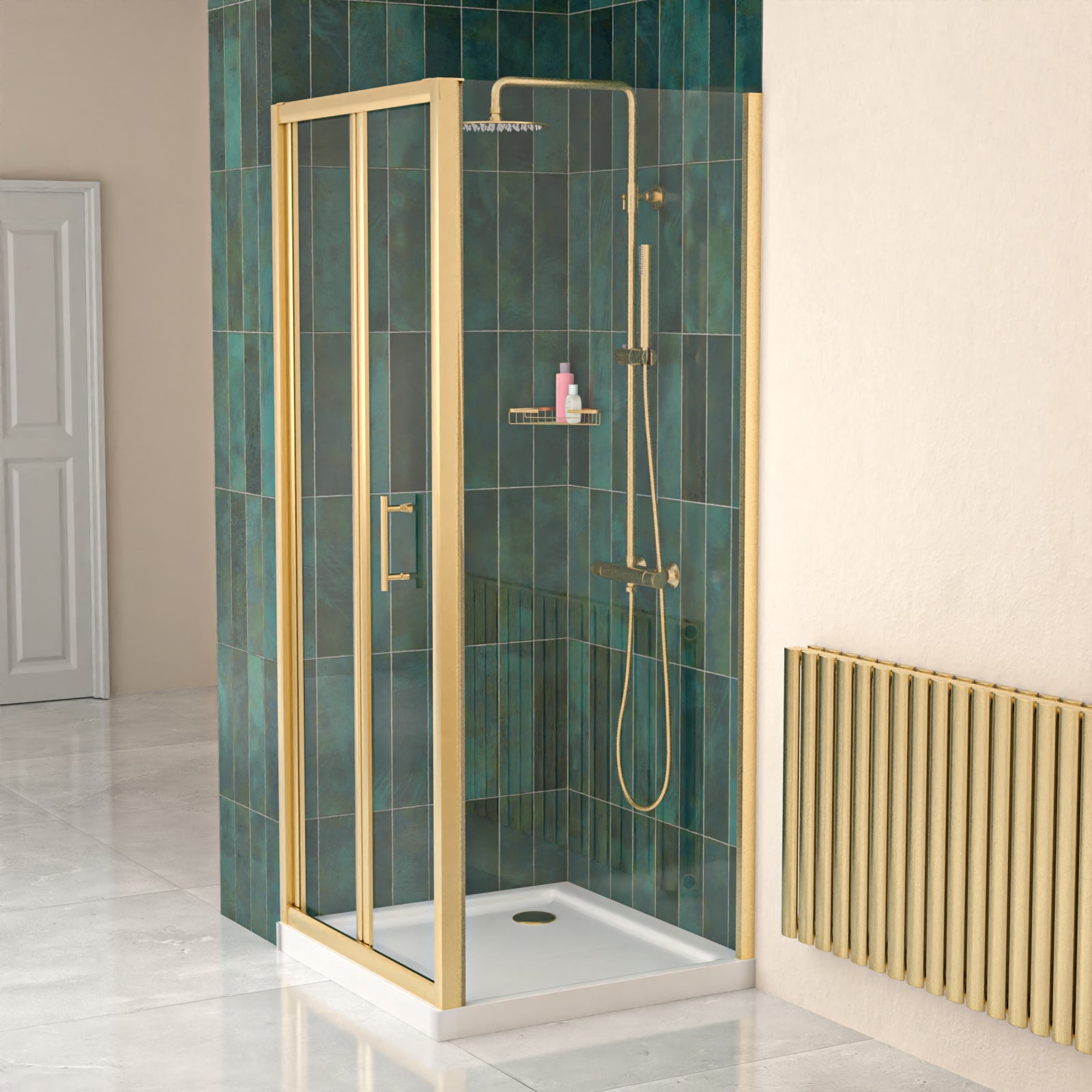Brushed Brass 800mm Bi-fold Shower Door 760mm Side Panel Tempered Glass